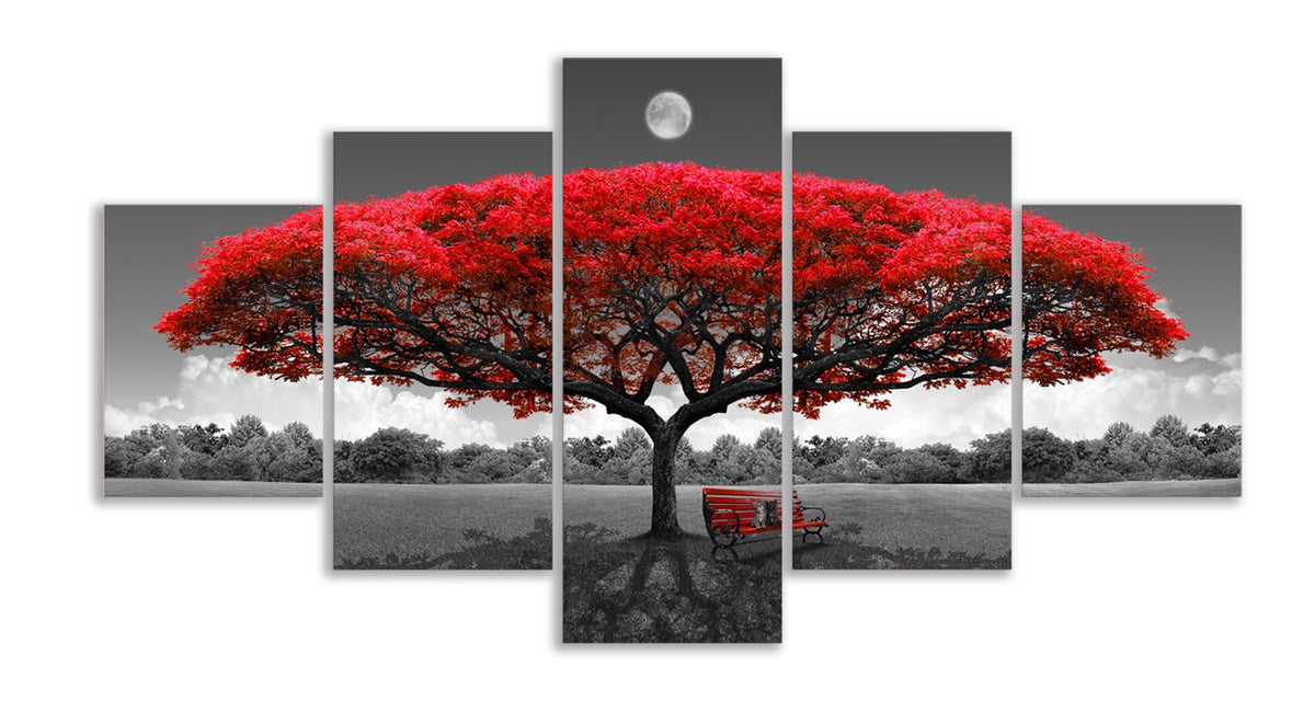 Canvas Wall Art Red Tree Wall Art Black And White Framed Artwork Landscape Pictures For Wall Decor Pictures For Living Room 5 Pi