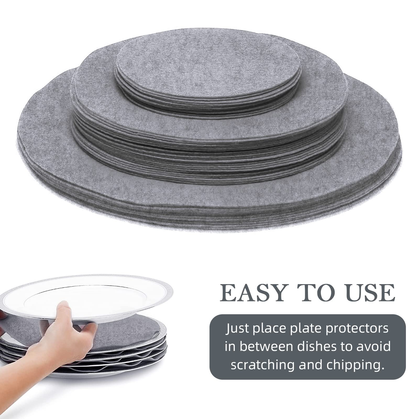Felt Plate Storage Dividers Protectors, 48 Pieces Felt Round Plate Separators Pads Dish Storage Protectors Pads With 3 Sizes For
