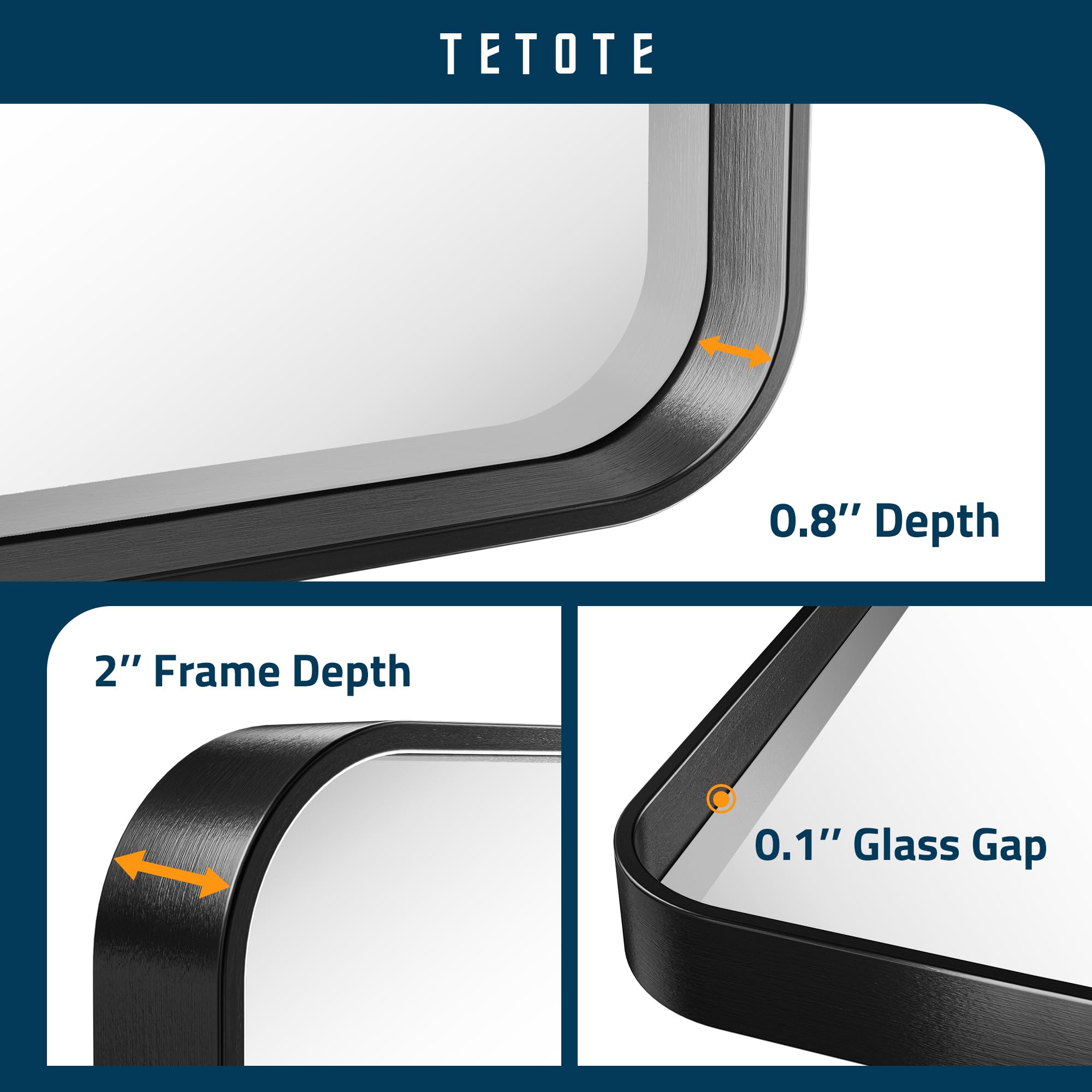 Tetote 48 X 24 Inch Black Frame Mirror, Bathroom Vanity Mirror For Wall, Modern Rectangle Round Corner Matte Framed Mirror (Hori