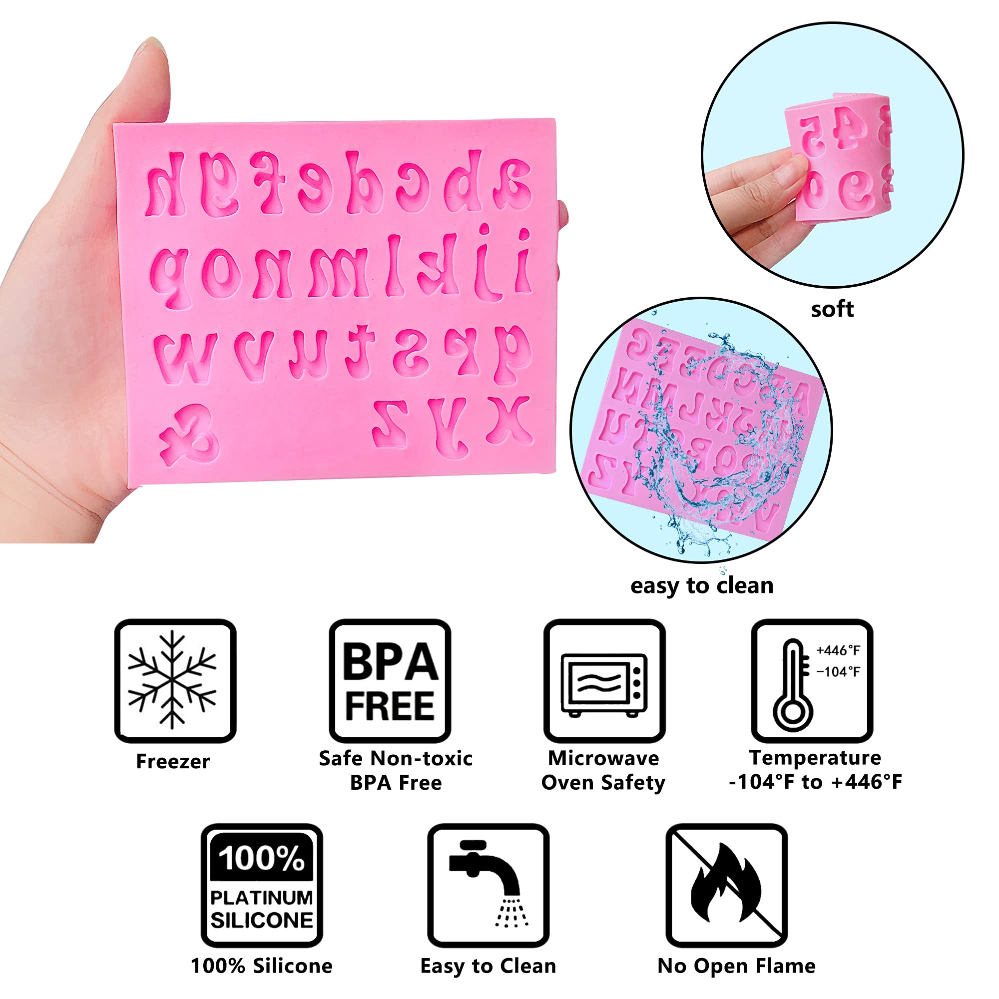 Muyulin Letter Chocolate Molds, 5 Pack Fondant Molds Letter Silicone Happy Birthday Molds For Cake Decoration Chocolate Covered