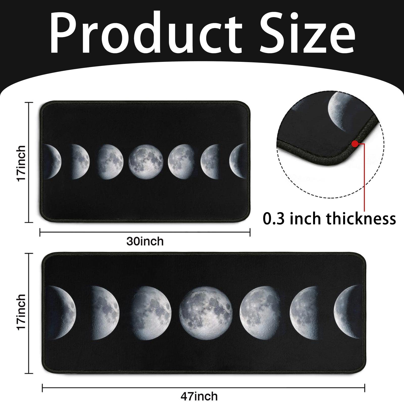 Moon Kitchen Rugs Set 2 Pieces Black Non Skid Kitchen Floor Rug And Mat Kitchen Runner Rug Standing Area Mat Carpets For Floor D