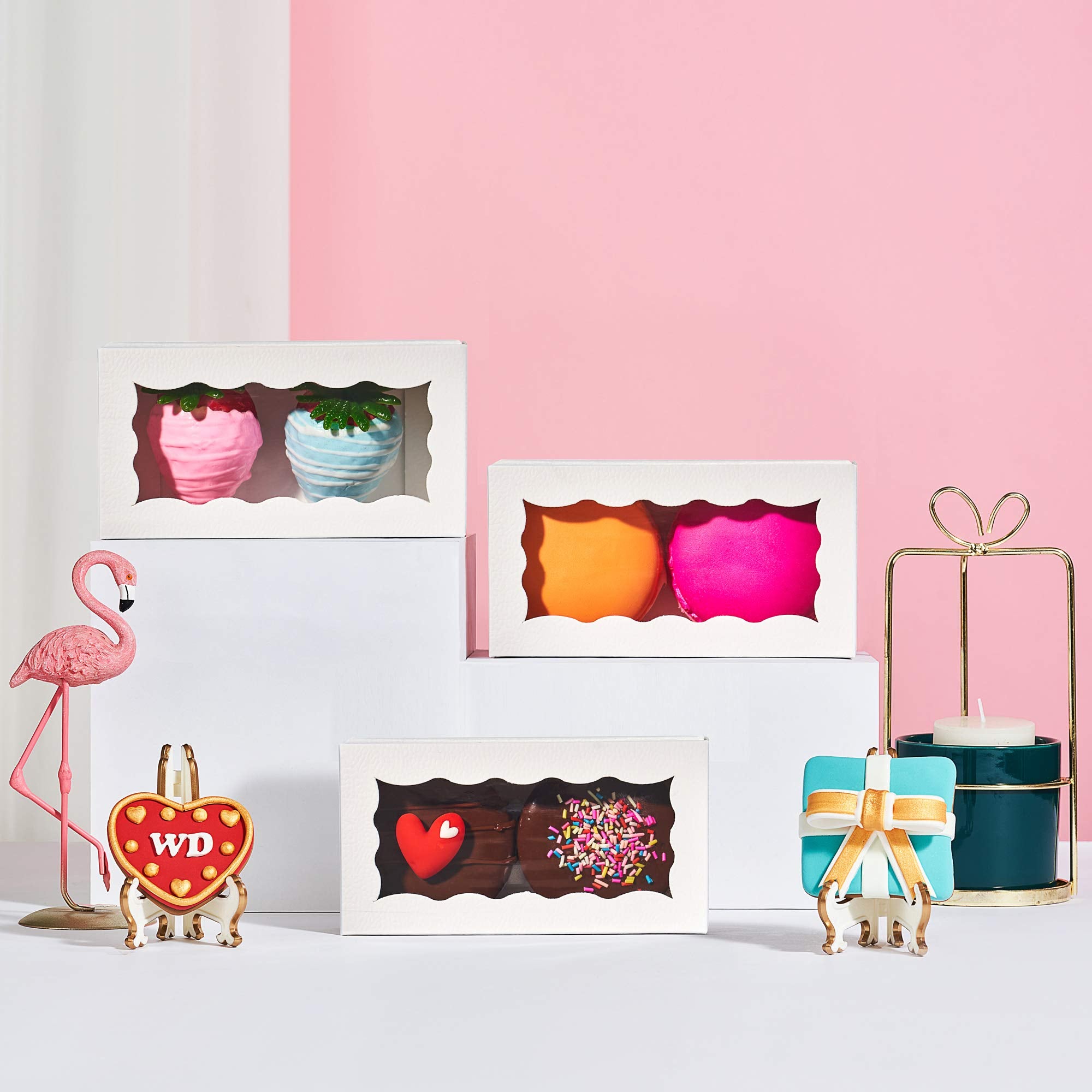 Jcxpack 50Pcs 4.17 X 2.16 X 1.37 Inches White Macaron Gift Boxes For 2, Chocolate Covered Ores Boxes, Macaron Packaging For Wedd