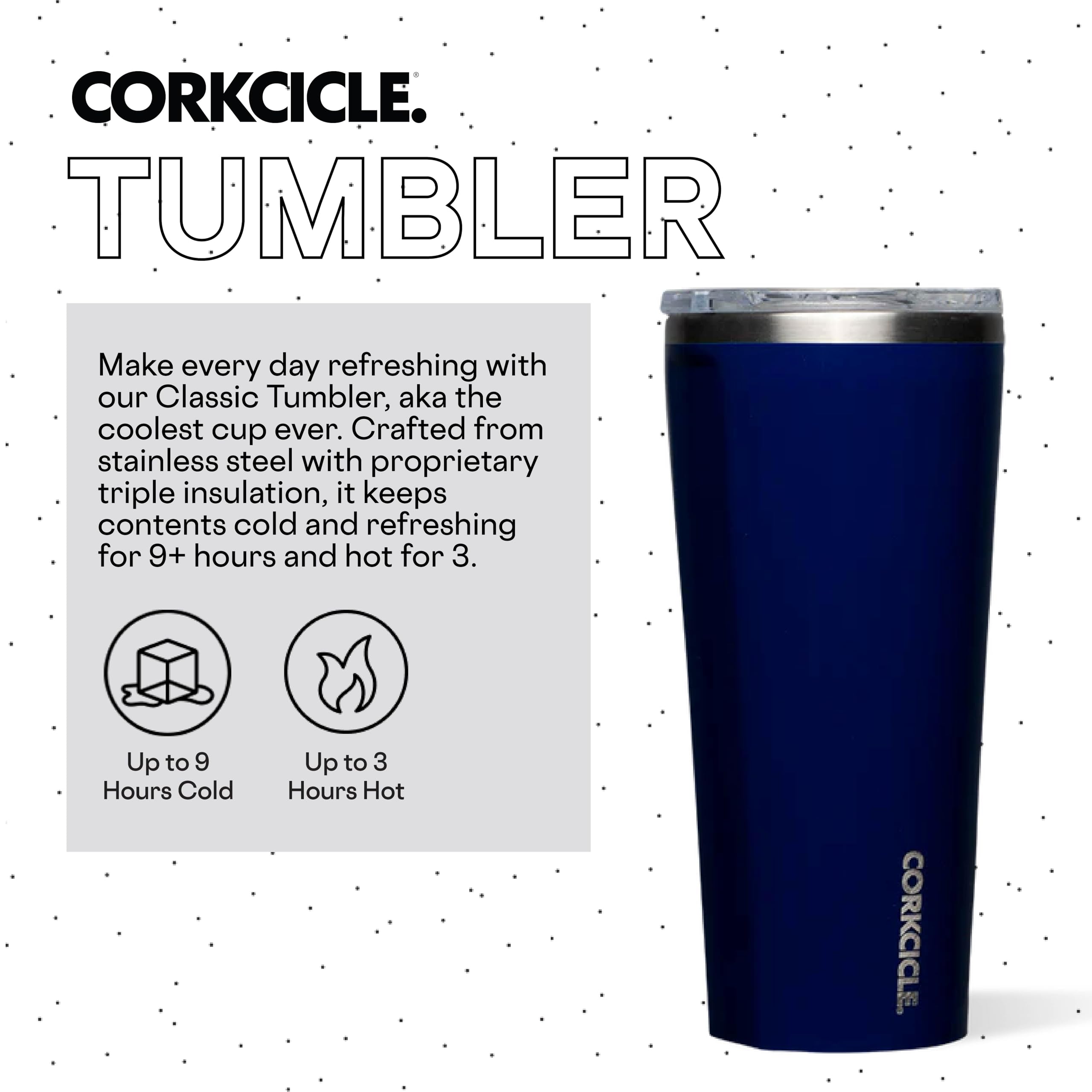 Corkcicle Classic Triple Insulated Coffee Mug With Lid, Gloss Midnight Navy, 24 Oz - Stainless Steel Travel Tumbler Keeps Bevera