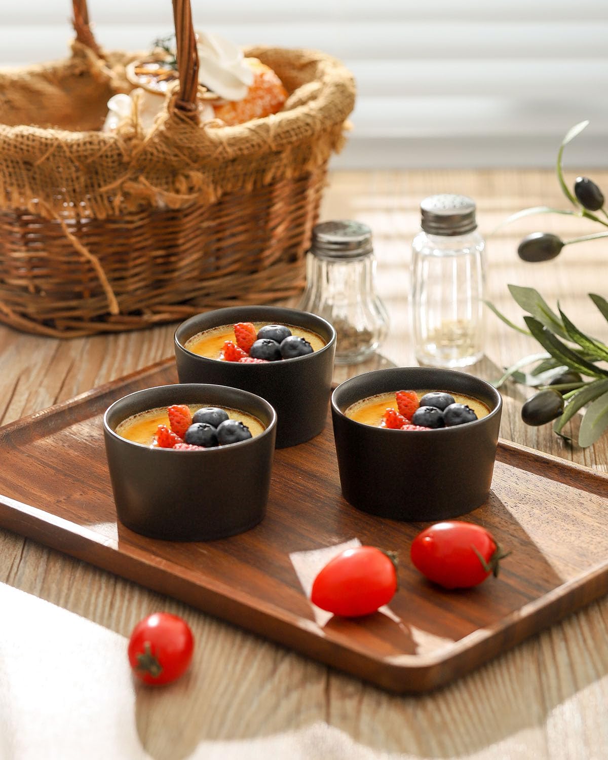 Tikooere Ramekins 2.5 oz, Oven Safe Souffl   Dishes for Creme Brulee, Souffle, Pudding, Ice Cream, Stoneware Custard Cups for Ba