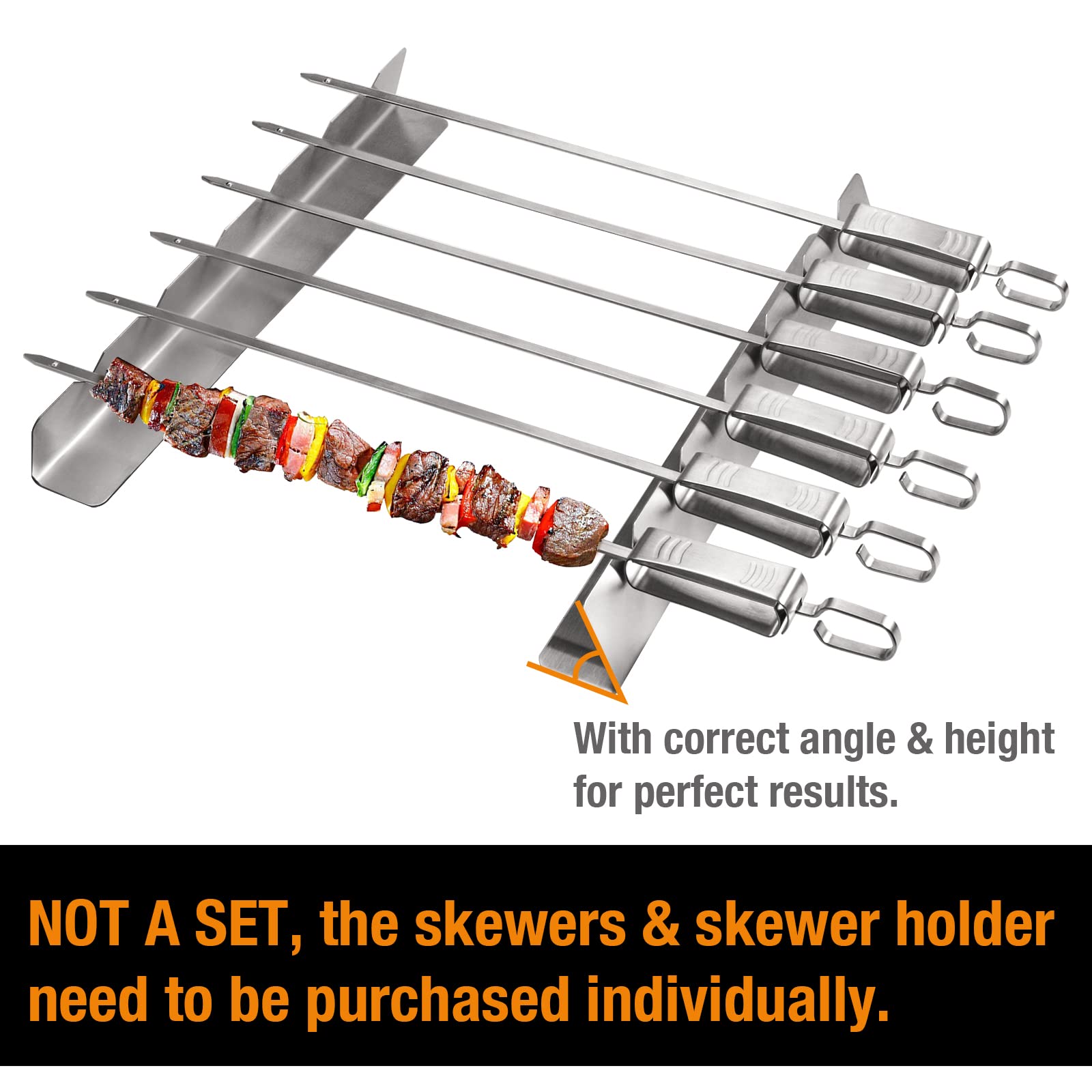 Kabob Skewers Rack Set Of 2, Stainless Steel Skewers Holder With 6 Notch Compatible With Wood, Bamboo, Round, Metal, Flat Skewer
