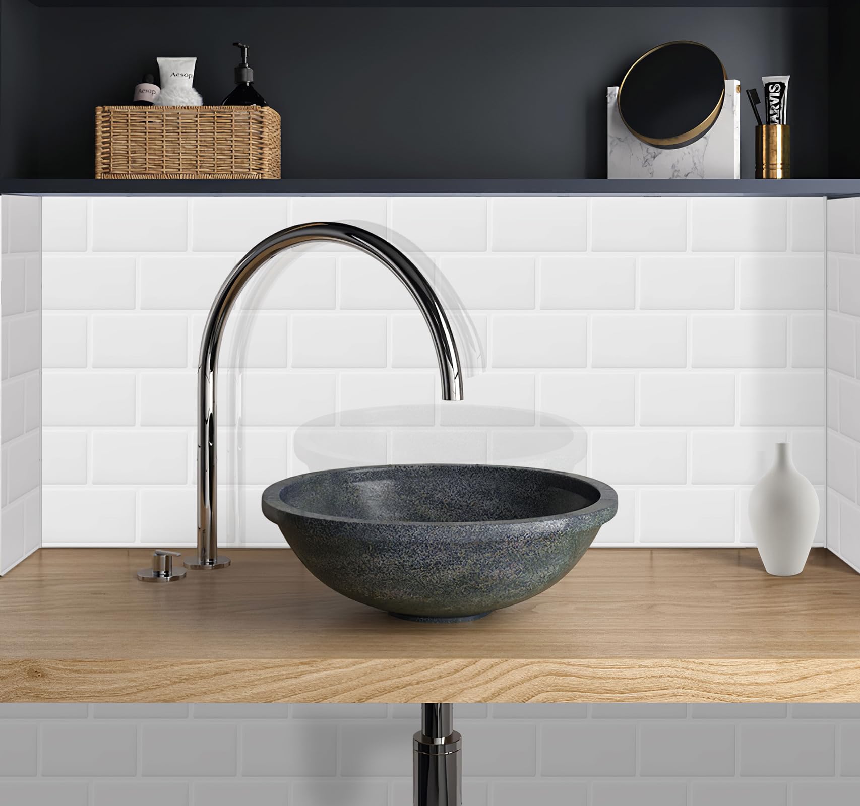 DEWOO White Peel and Stick Subway Tile Brick Backsplash Self Adhesive Wall Tiles for Kitchen Bathroom, 10-Sheet, 12  12