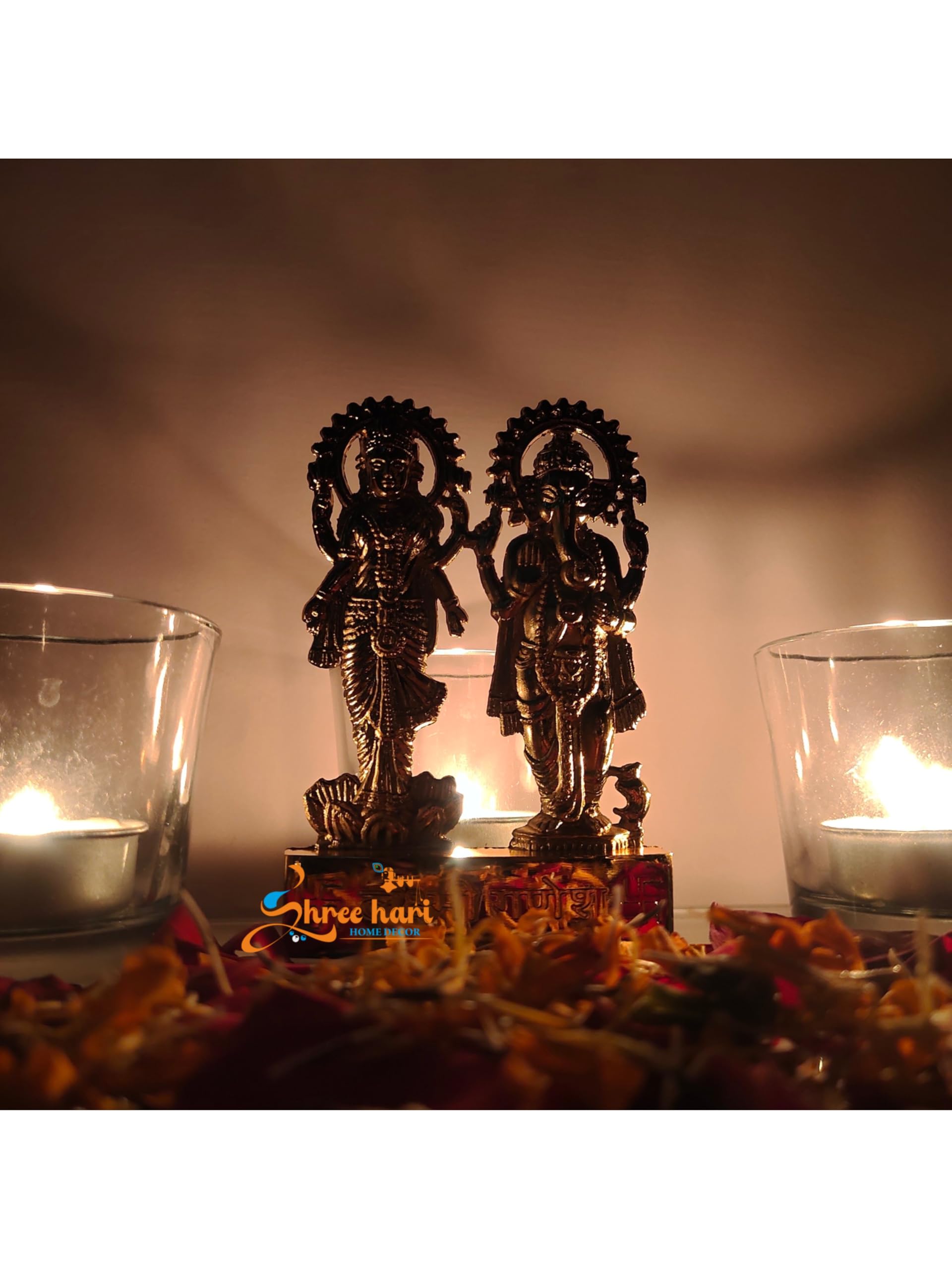 Shree Hari Home Decor Handicraft Metal Laxmi Ganesha Pujan Set Auspicious Indian Art Statues Idol For Car Dashboard Mandir Pooja
