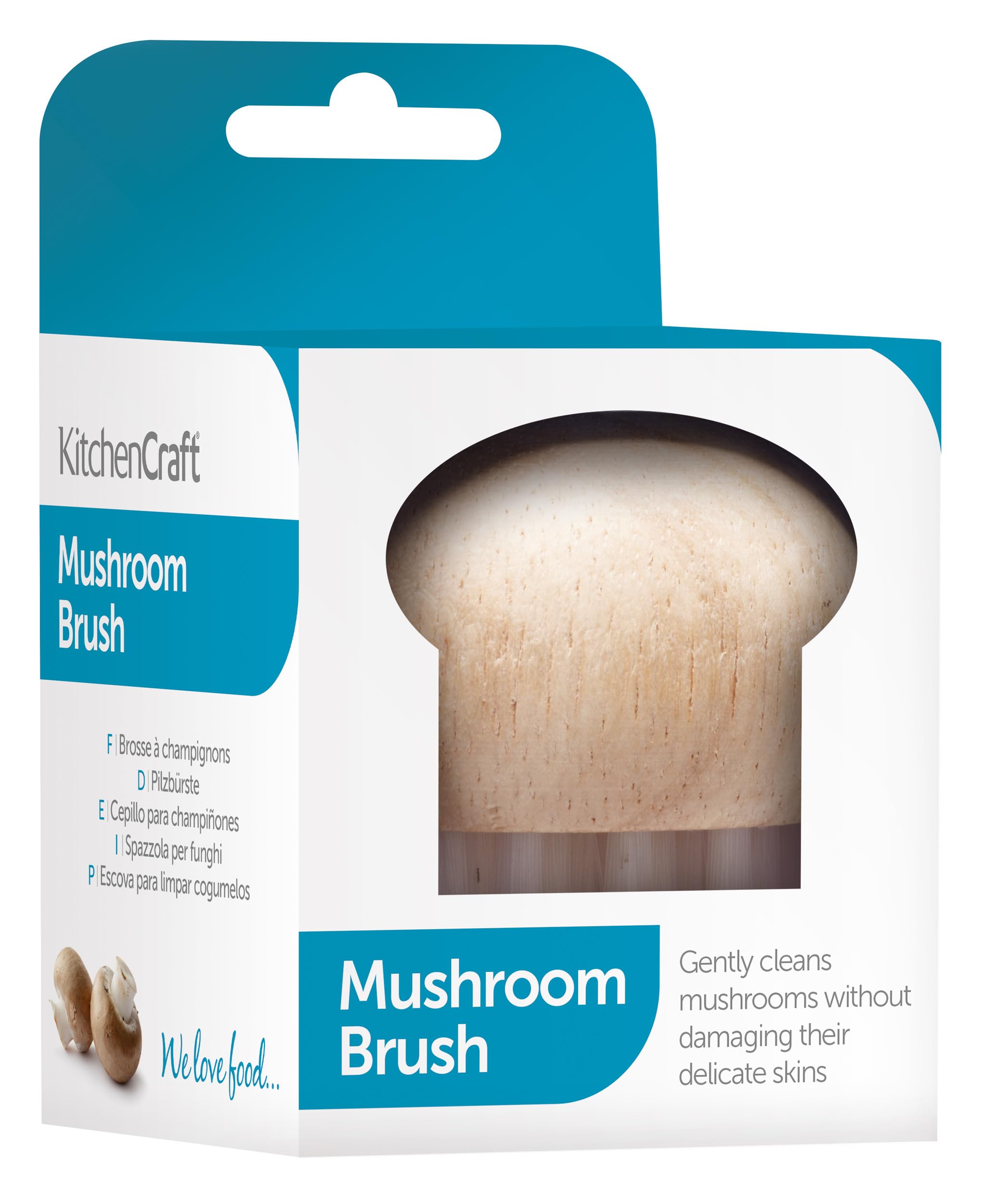 Kitchen Craft Mushroom Cleaning Brush With Rubber Wood Handle And Soft Bristles