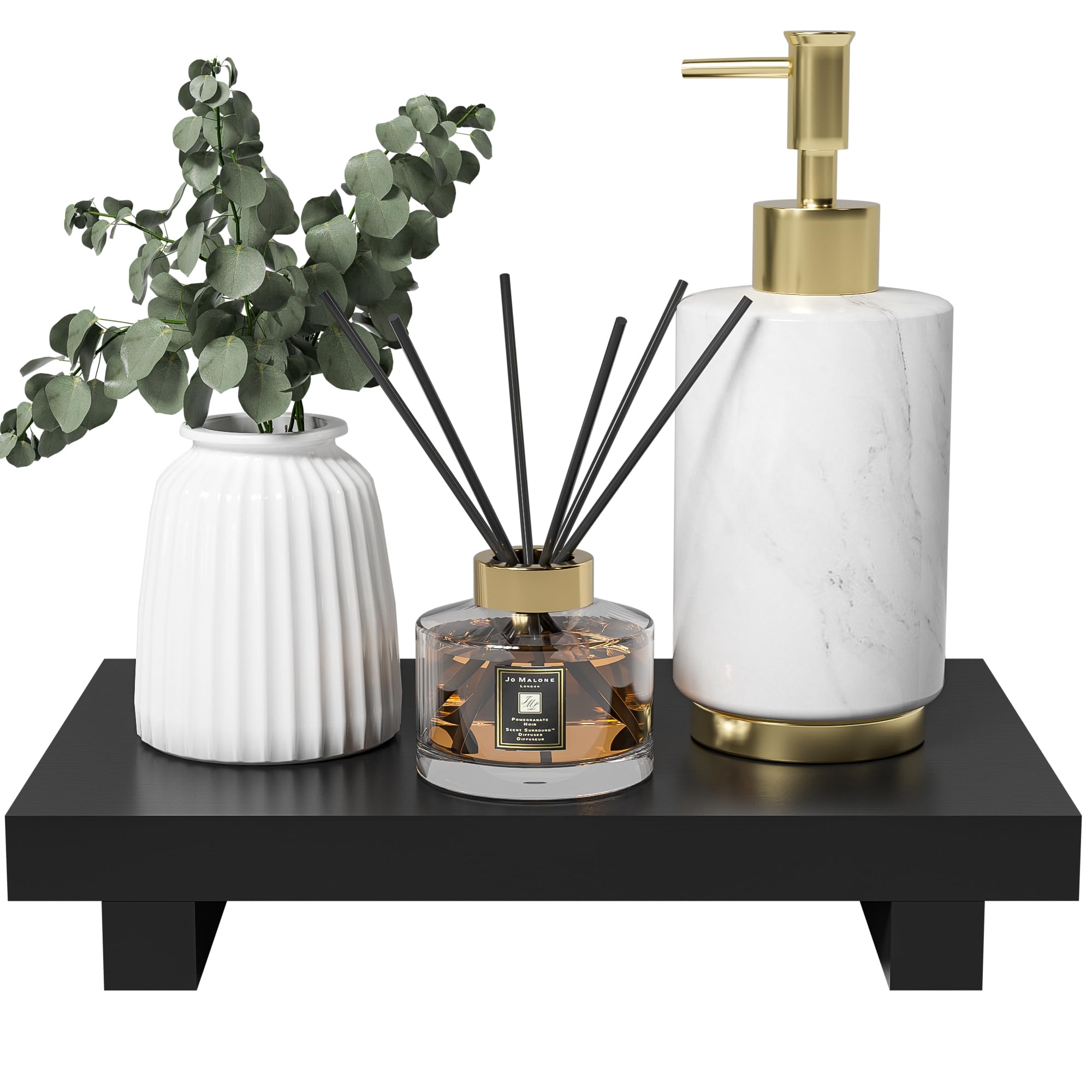 Greatseas Kitchen Soap Tray Decor, Bamboo Pedestal Stand Risers For Display, Black Sink Tray For Kitchen Decor And Accessories,