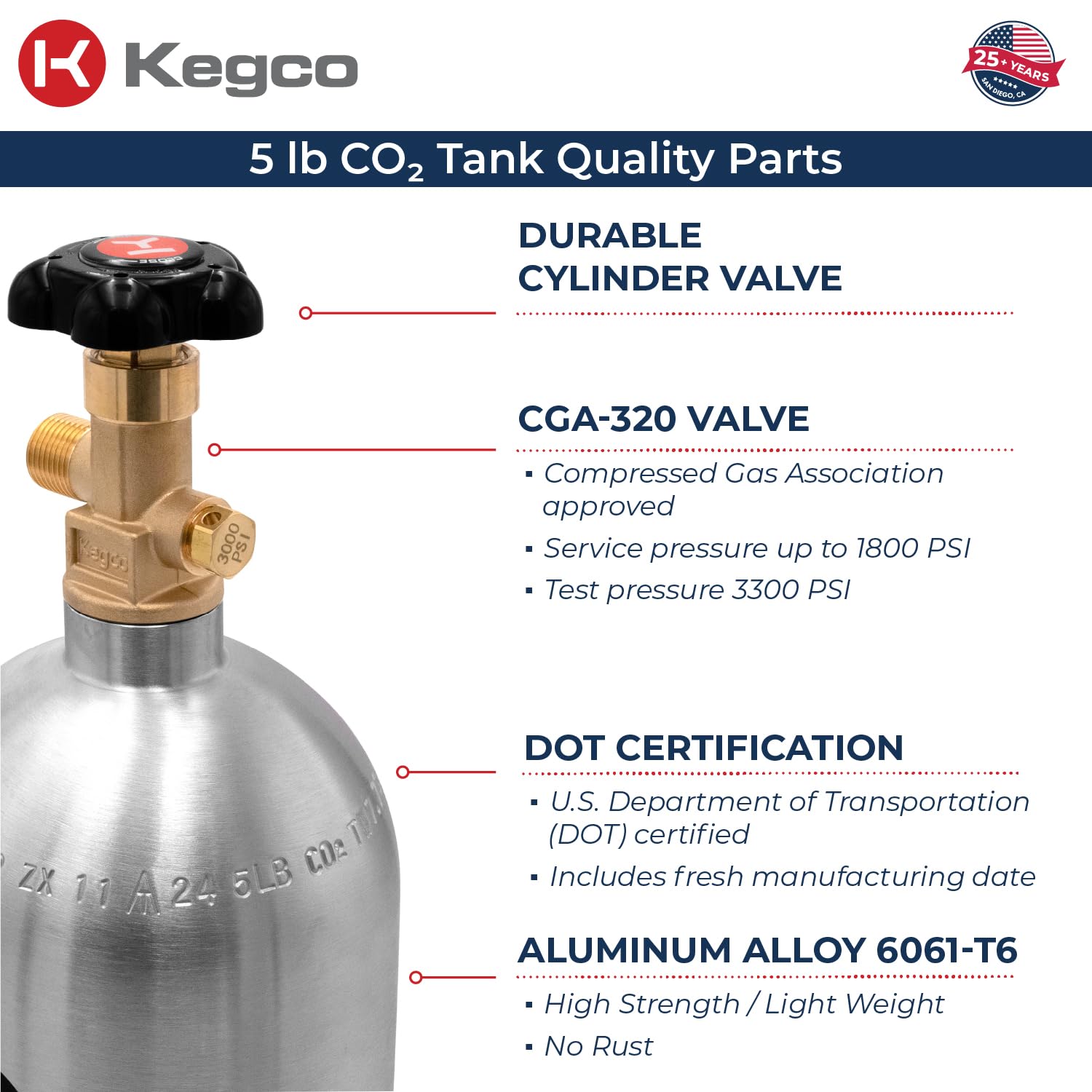 Kegco Bf C5 Aluminum Co2 Tank, Silver