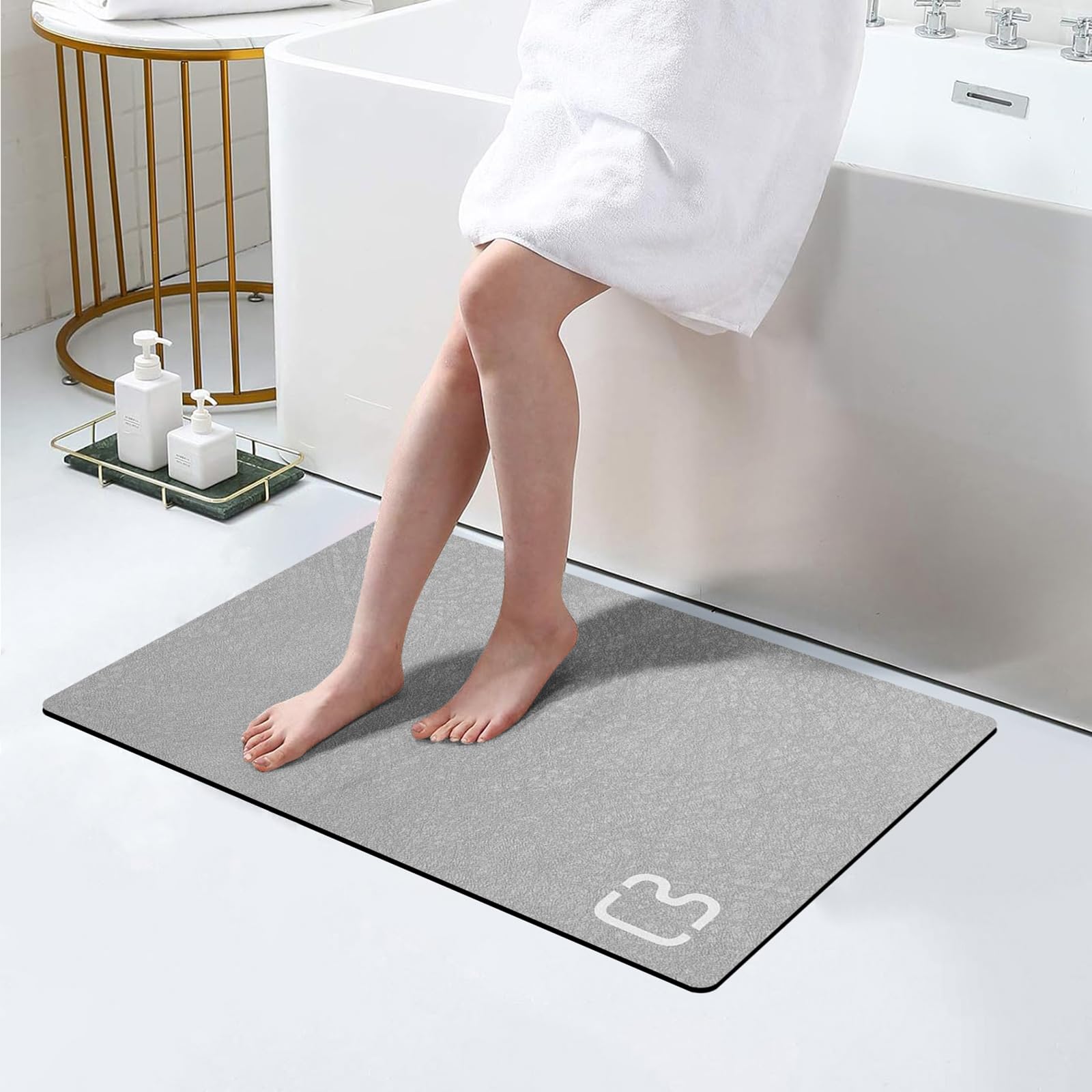 Diatomaceous Earth Bath Mat Rug Super Absorbent Diatomite Stone Bath Mat Non Slip Quick Dry Thin Bathroom Mat Fit Under Door, Fl