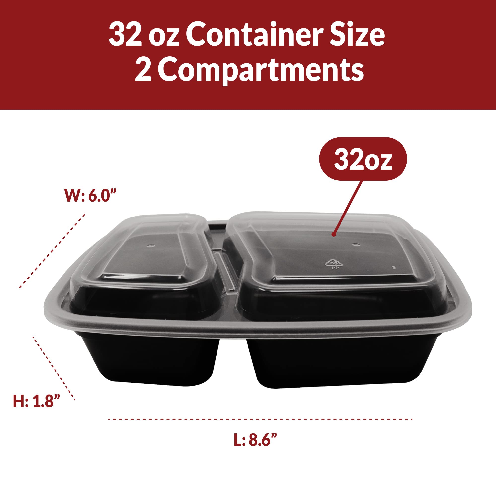 Reli. Meal Prep Containers, 32 Oz. | 45 Pack | 2 Compartment Food Container W/Lids | Microwavable Food Storage Containers/To Go