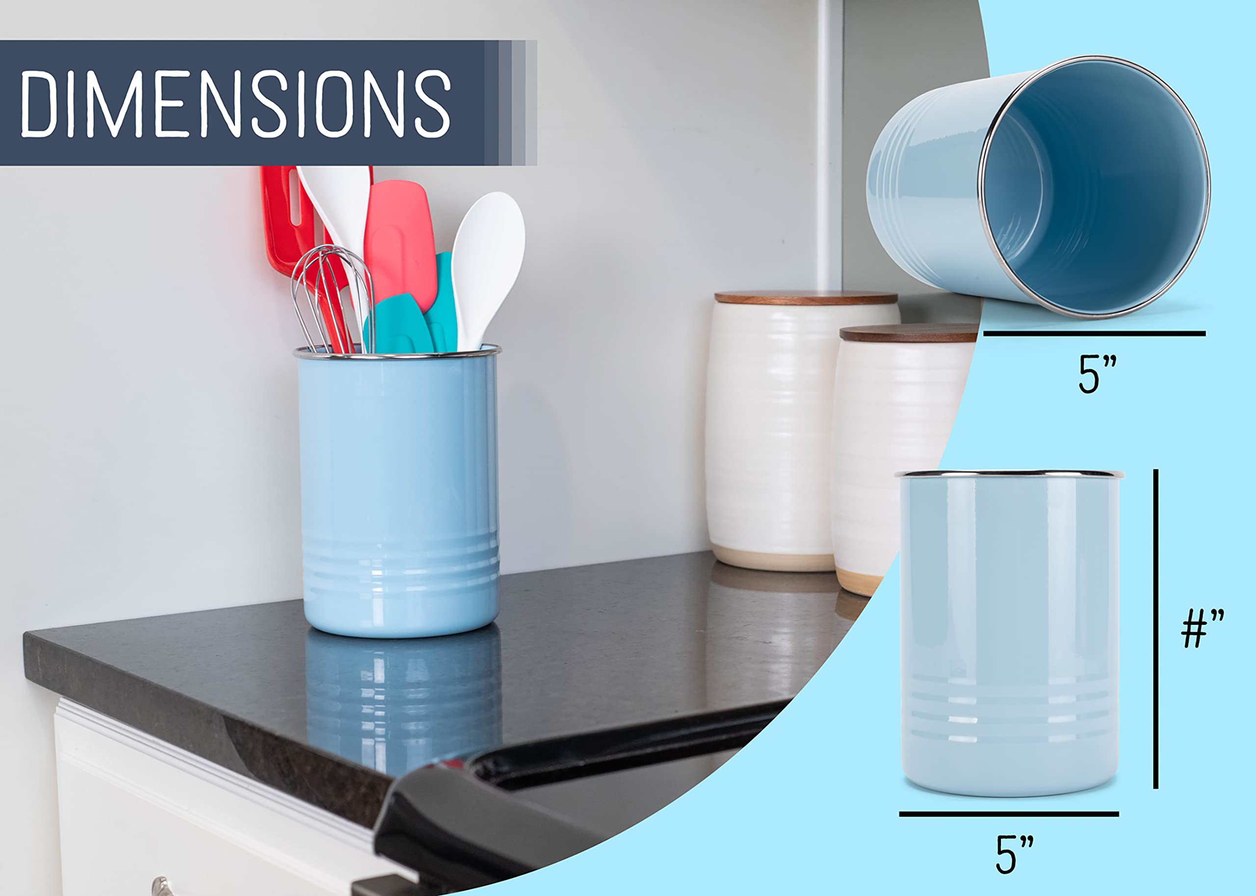 Nat & Jules Pale Blue 6.75 X 5 Iron Metal Kitchen Crock Utensil Holder