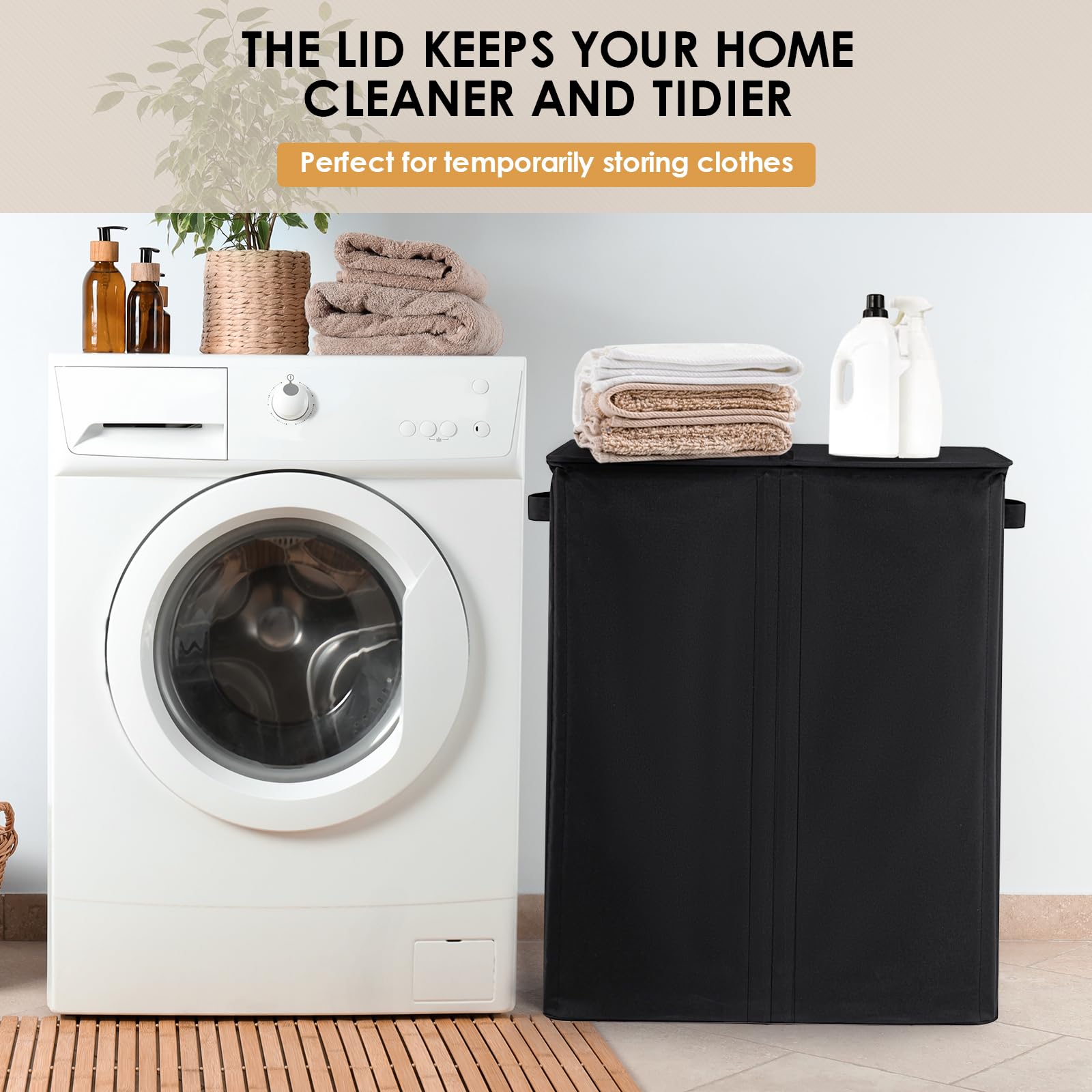 Laundry Hamper 3 Section, 160L Clothes Hampers For Laundry Basket With Lid, 3 Compartment Laundry Hamper With Removable Bags Ham