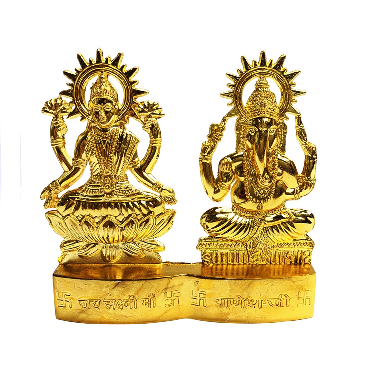 Shubhanjali Gold Plated Laxmi Ganesh Idol Showpiece,Metal Lakshmi Ganesh Statue for Diwali,Home Dcor, Golden 3 Inch