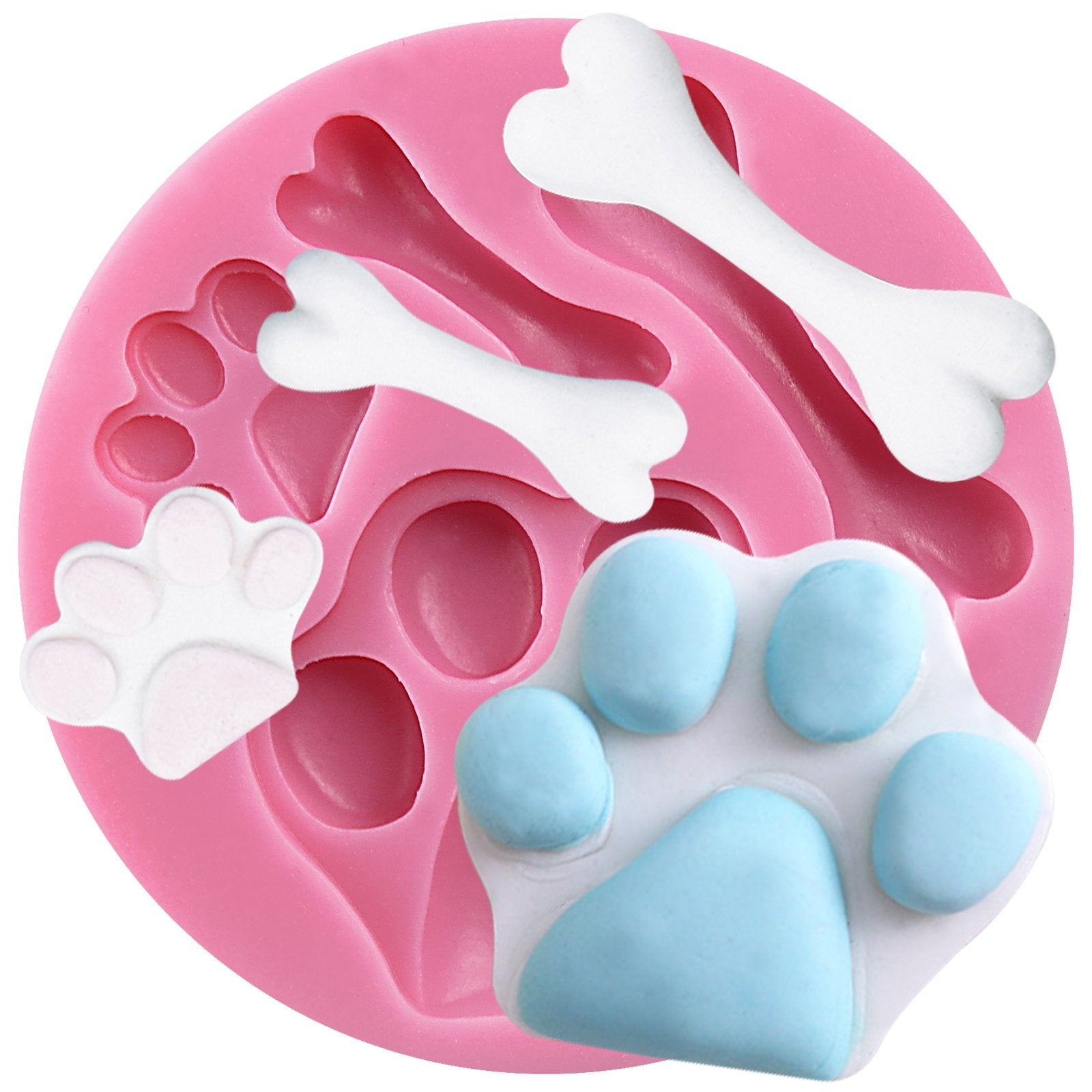 Funshowcase Assorted Dog Footprints And Bones Silicone Candy Mold For Cake Decorate, Clay, Crafting