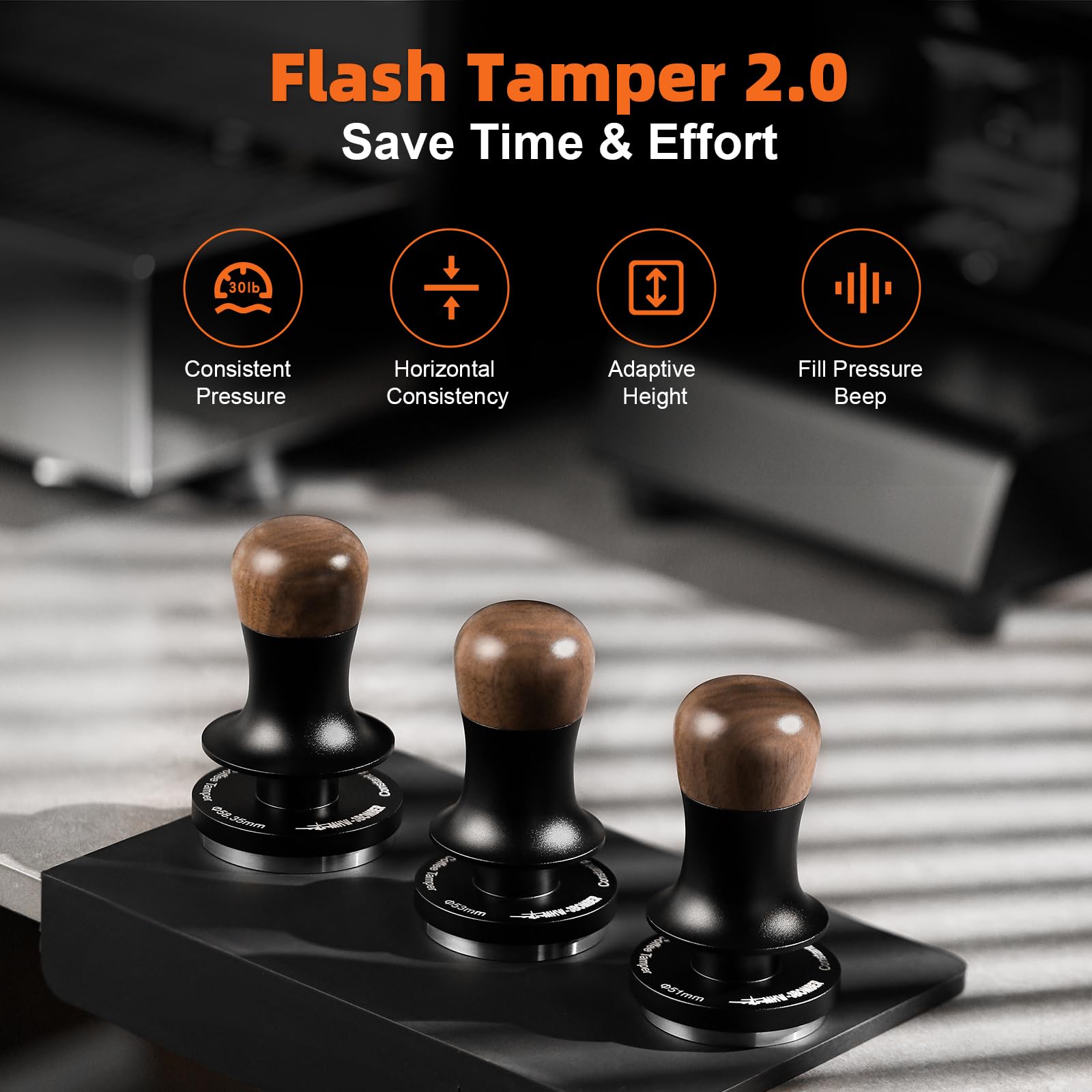 Espresso Tamper 53.35Mm-3 Spring Loaded Coffee Tamper-15Lb / 30Lbs Replacement Springs Calibrated Tamper With Sound Feedback-Mhw