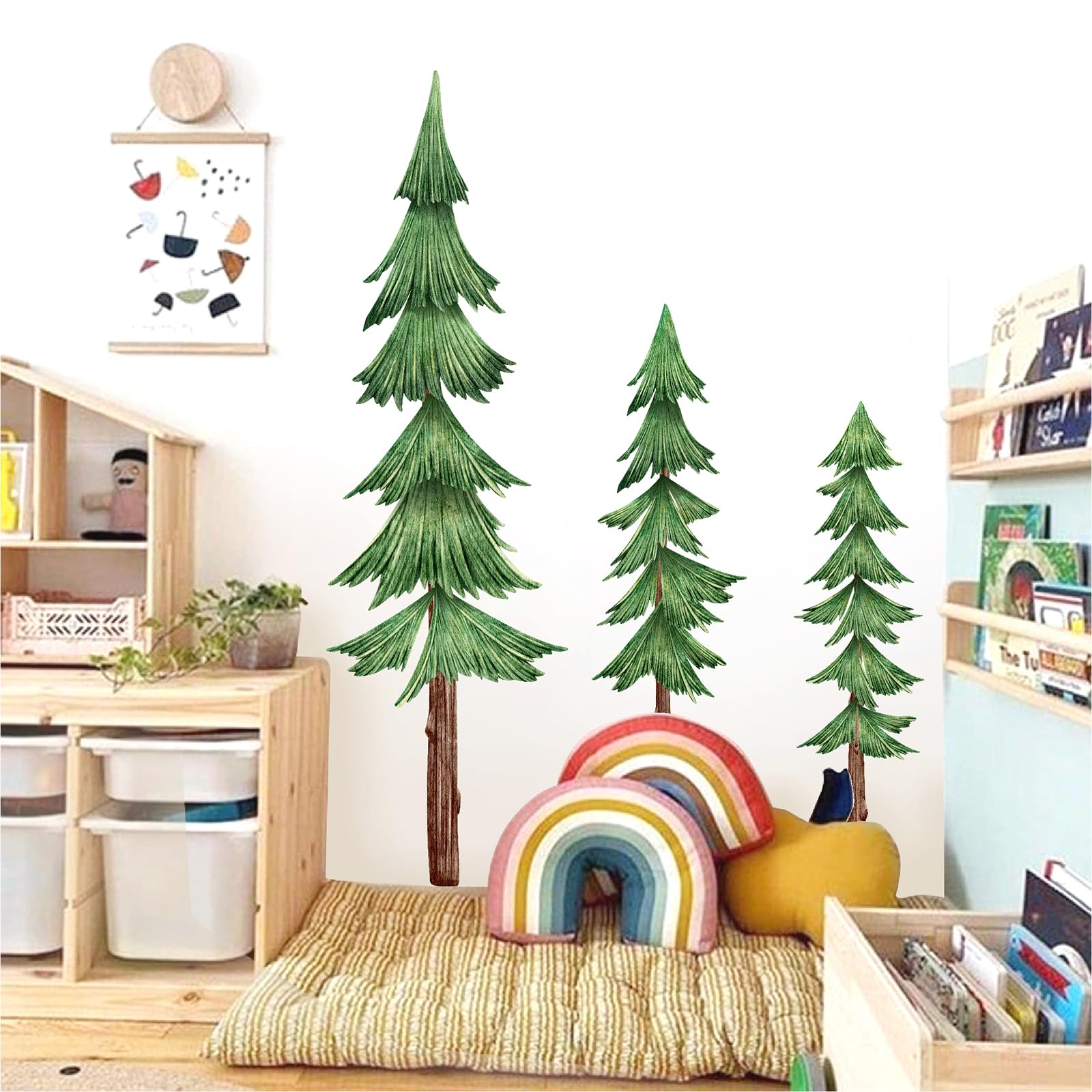 MOSITU Large Pine Tree Wall Decal - Peel and Stick Watercolor, Evergreen, PVC, Model 212, Perfect for Nursery & Kids Room Decor