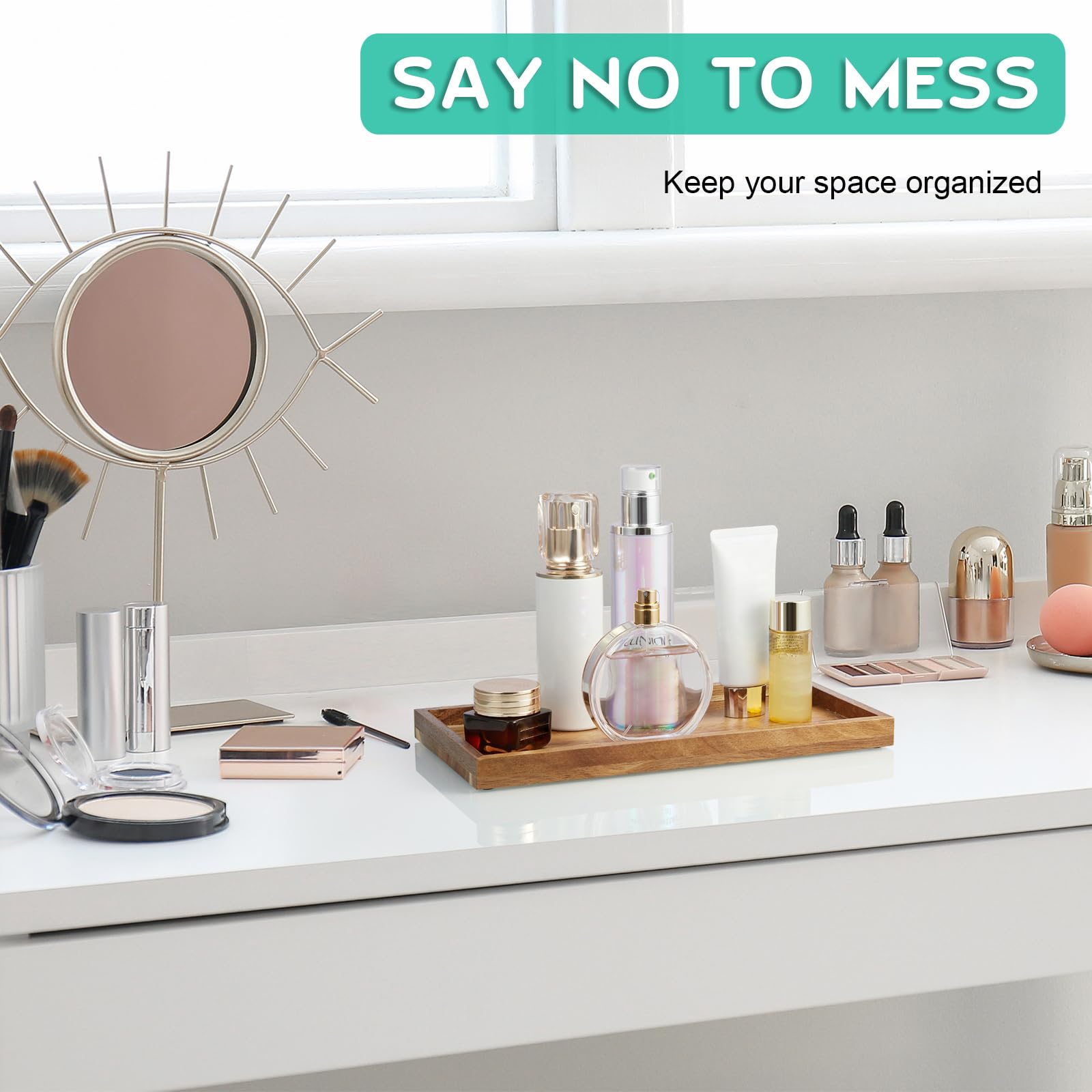 Alelion 11.7'' Bathroom Vanity Tray For Counter - Acacia Wood Decorative Tray For Toilet Tank Makeup Perfume Jewelry Catchall Co