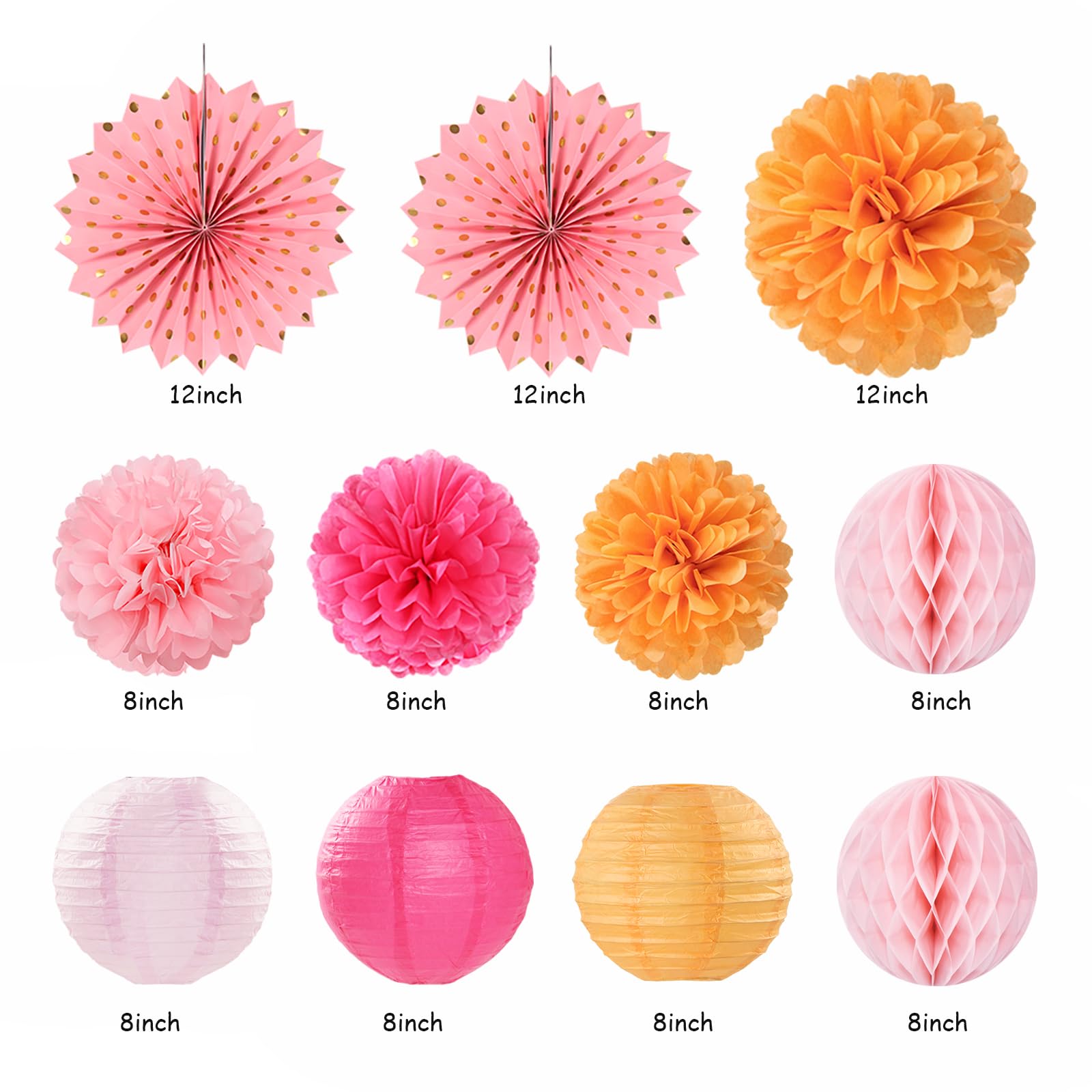 Hot-Pink Orange Fall Birthday Party-Decorations - 21Pcs Autumn Women Peach Happy Banner,Girls Groovy Paper Streamers Lanterns Ho