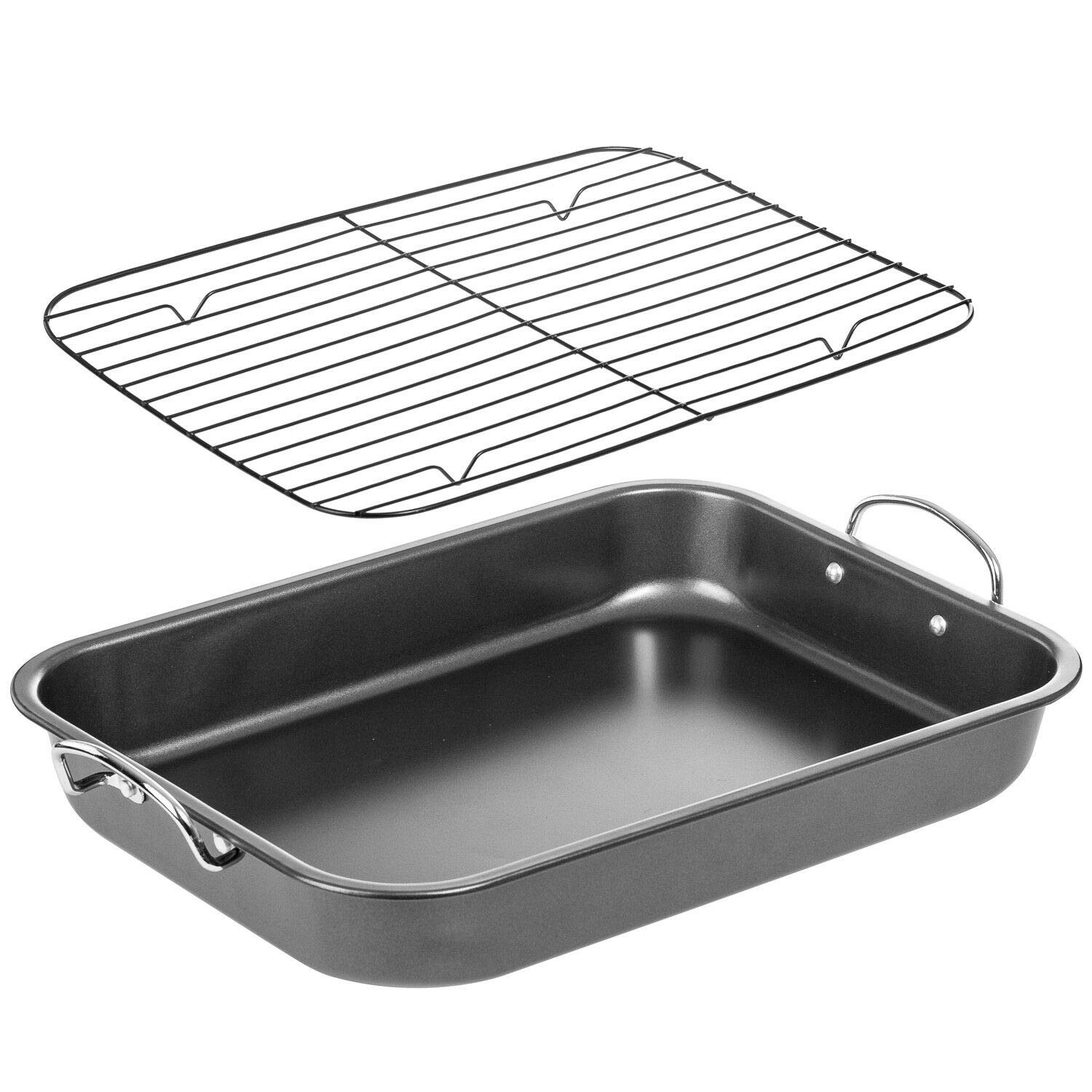 Imperial Home Carbon Steel Roasting Pan With Flat Rack, Roaster With Baking Rack, Nonstick Pan, Deep Lasagna Pan, Pans For Cooki
