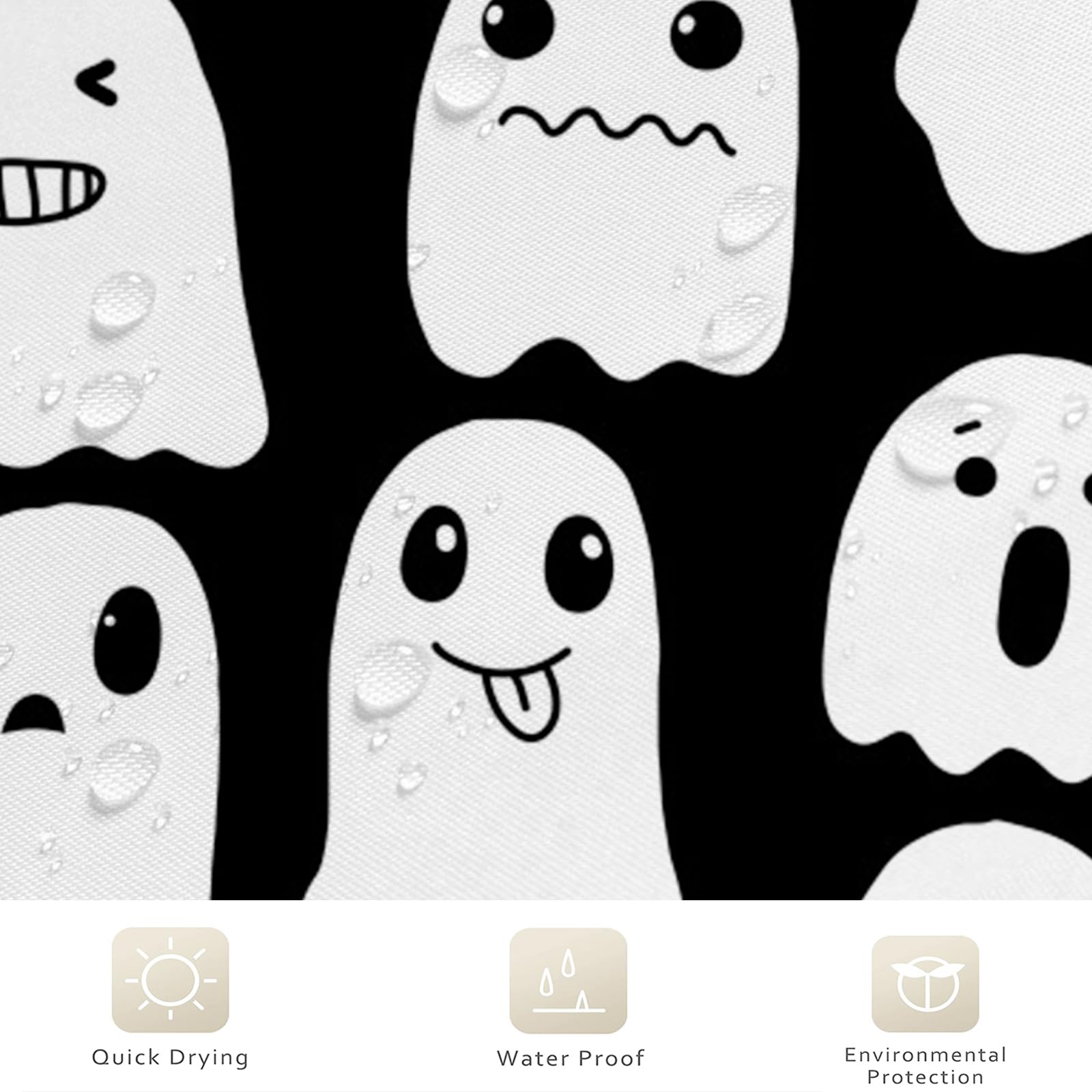 Gcirec Halloween Ghost Shower Curtain, Black And White Spooky Cute Funny Cartoon Ghosts Icons Funny Bathroom Curtain Bathtub Hom