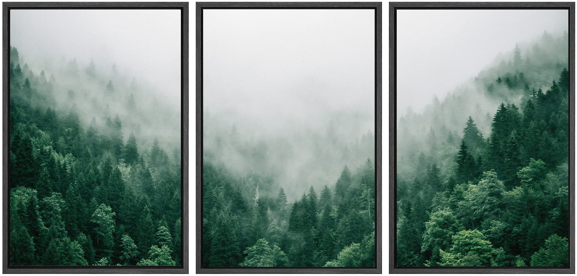 Signwin Framed Canvas Print Wall Art Set Fog & Mist Mountain Forest Valley Nature Wilderness Photography Modern Art Rustic Lands