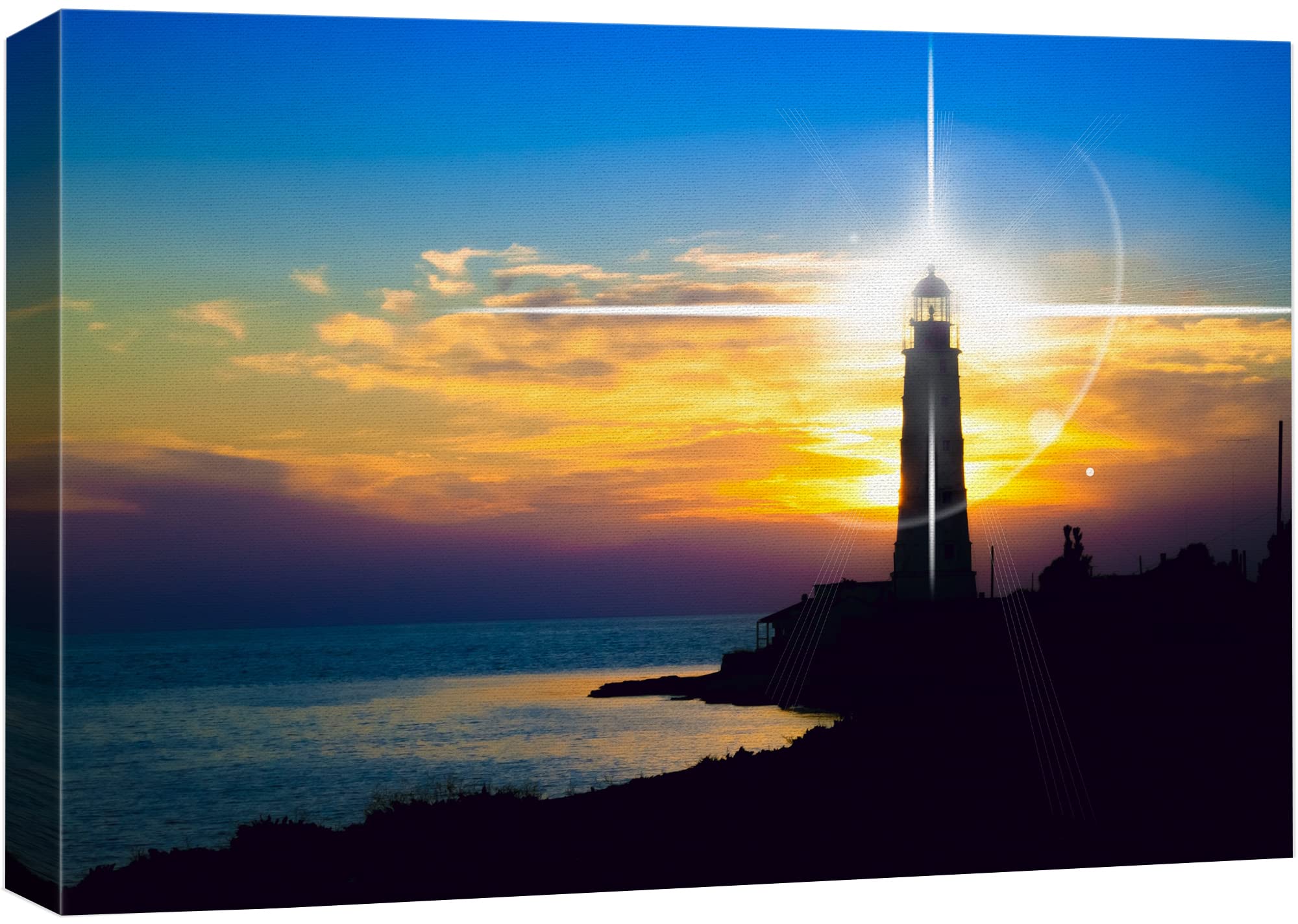 Wall26 Canvas Print Wall Art Shining Lighthouse At Sunset On The Coast Marine Life Ocean Photography Realism Nautical Scenic Rel