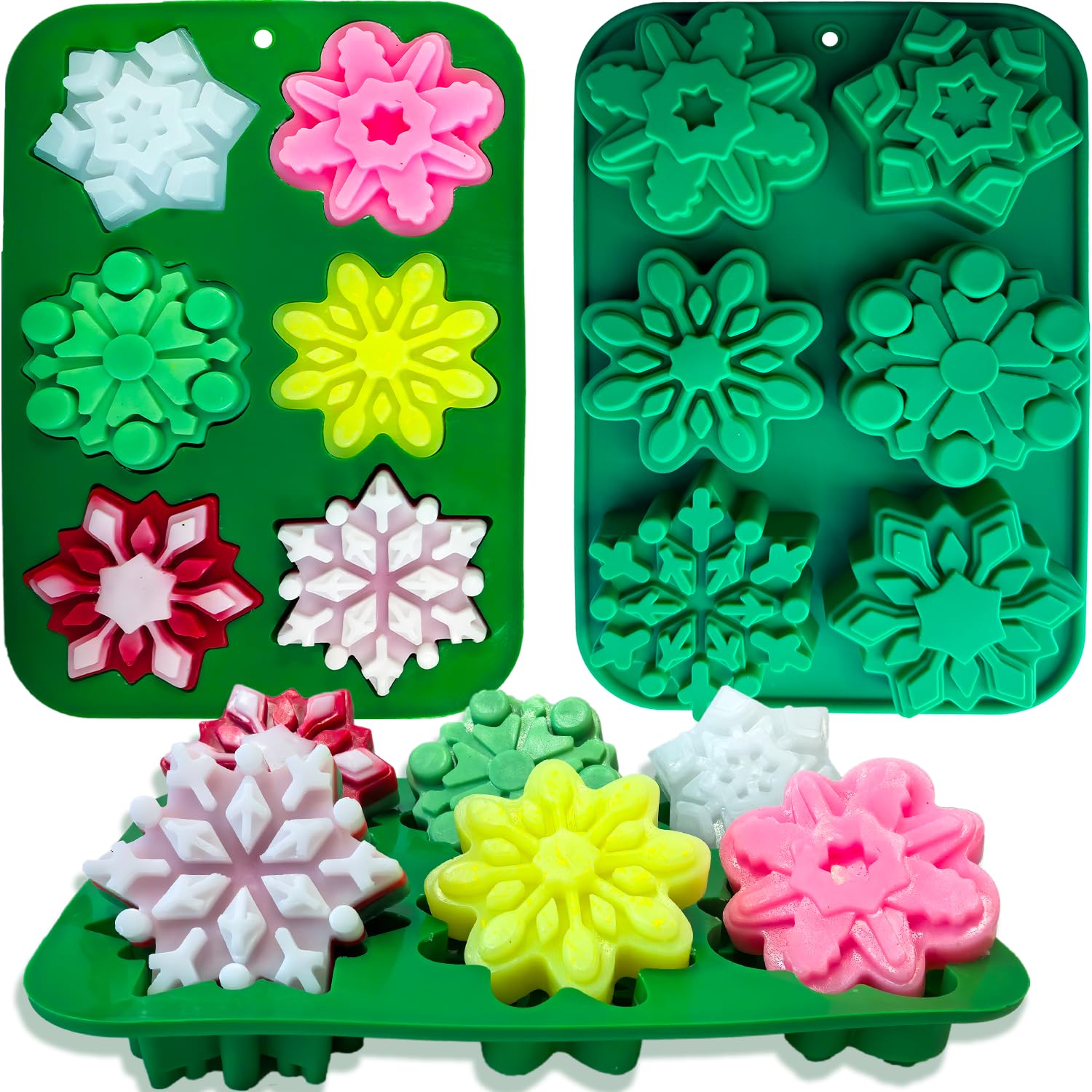 Snowflake Silicone Molds, 2 PCS Snowflake Soap Molds Christmas Snowflake Ice Cube Mold Chrisstmas Chocolate Cake Pans Cookie Bak