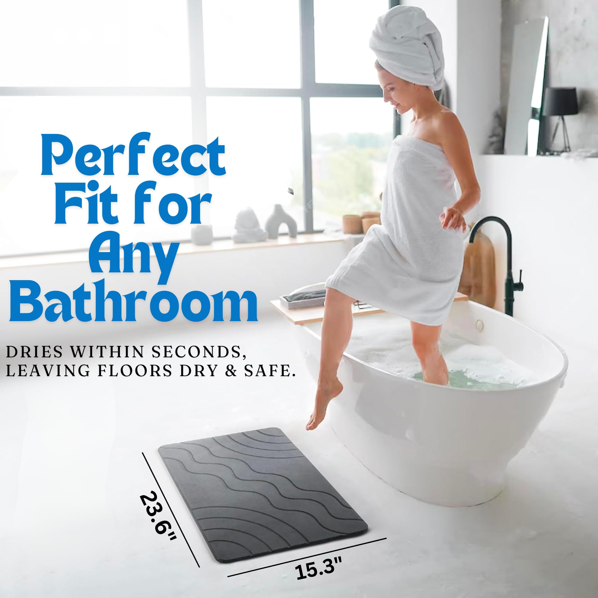 Homy Bliss Stone Bath Mat - Non-Slip, Diatomaceous Earth Bath Mat, Quick Dry Bath Mat, Bathroom Stone Mat, Super Absorbent Bath