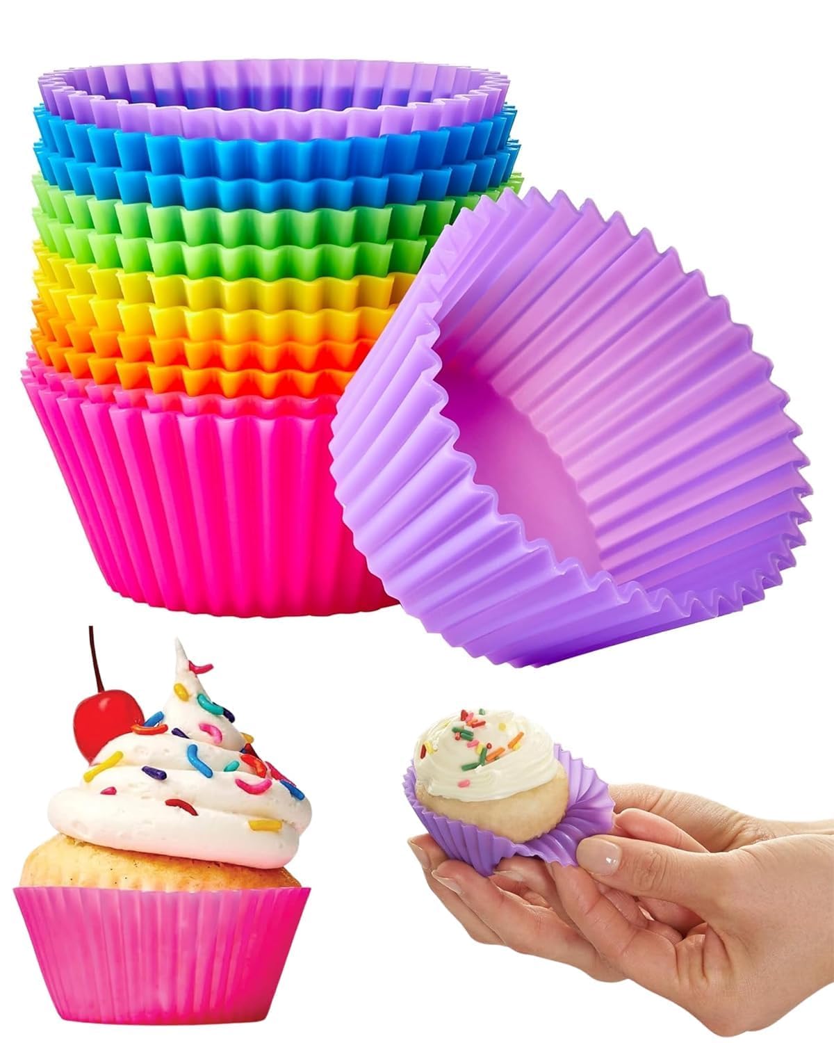 Silicone Cupcake Baking Cups  12 Pcs, Reusable NonStick Muffin Liners, Multicolor Cupcake Molds for Baking, Perfect for Party,