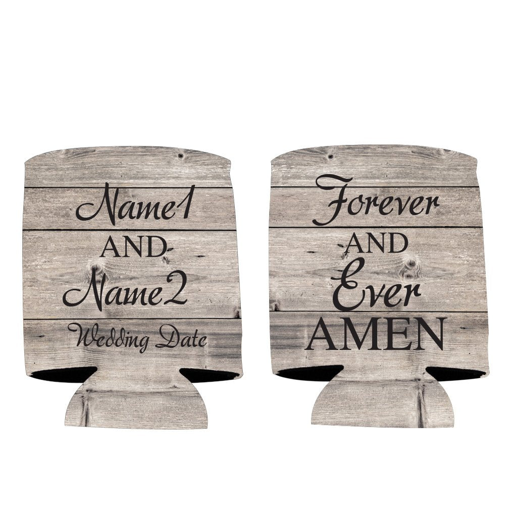Victorystore Can And Beverage Coolers: Custom Rustic Forever And Ever Amen Wedding Can Coolers - Religious Wedding Can Cooler (1