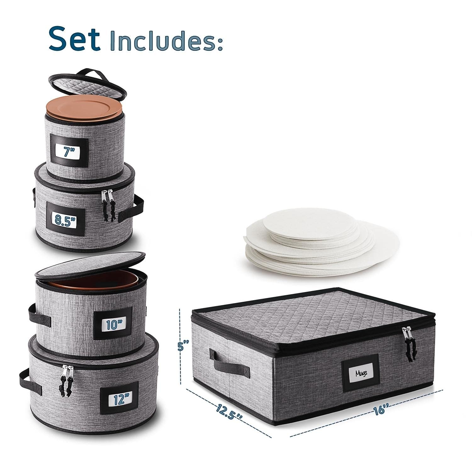 Fine China Storage Containers Hard Shell - 5 Piece Dish Storage Containers, Quilted And Stackable Mug Storage And Plate Storage