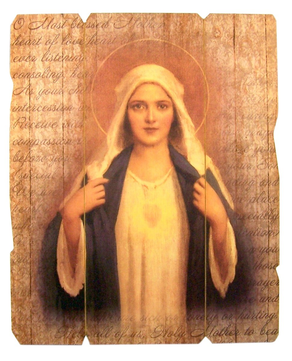 Laser Cut Wood Immaculate Heart of Mary Icon Wall Plaque, 9 1/4 Inch