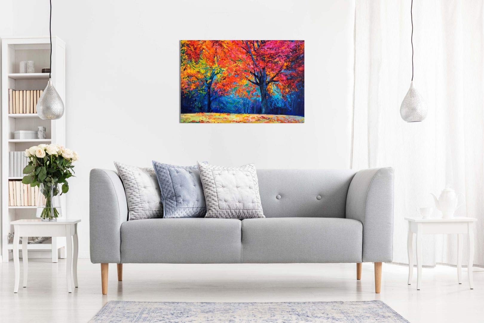 Abstract Contemporary Painting Colourful Autumn Forest Canvas Wall Art Picture Print (12X8In)