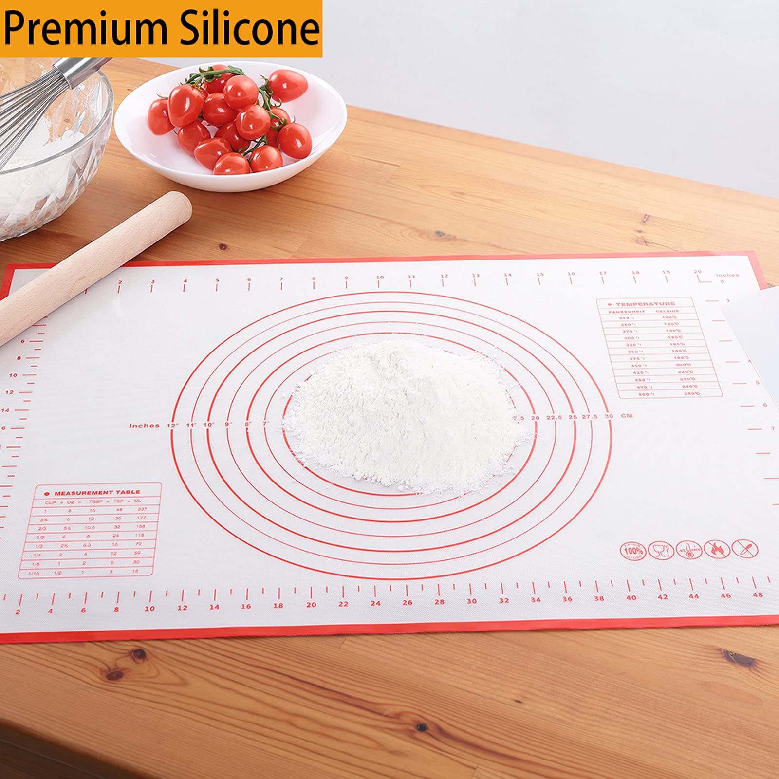 Silicone Pastry Mat Extra Thick Non Stick Baking Mat, Fondant Mat,Counter Mat,Dough Rolling Mat, Oven Liner, Pie Crust Mat (24''