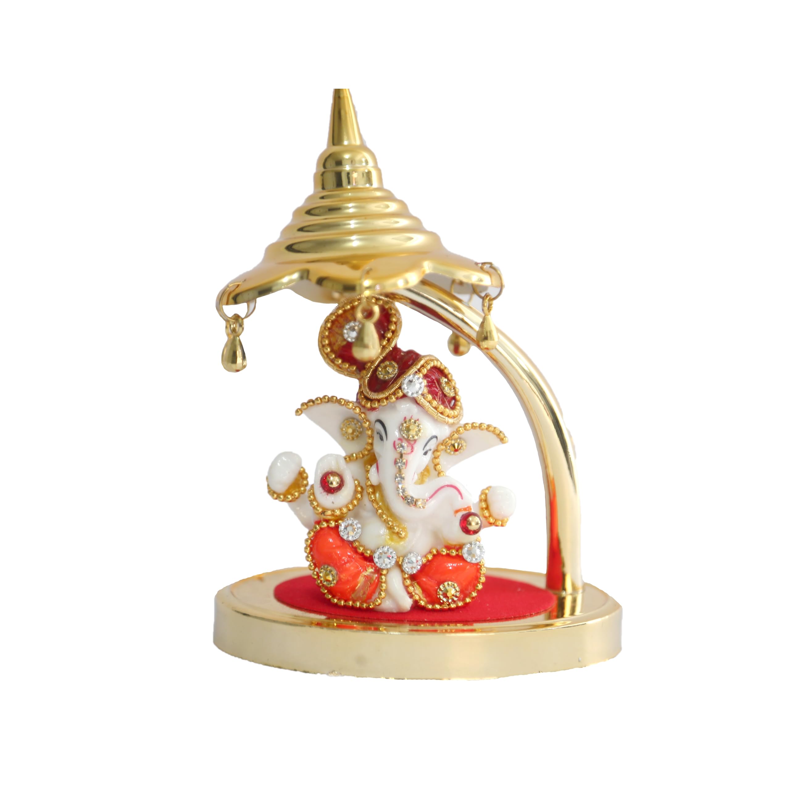 Primefair Gaddi Ganesh Idol For Car Dashboard Lord Ganesha Fiber Showpiece For Dash Decor, Home Gifts With Gold Plating (Ganesha