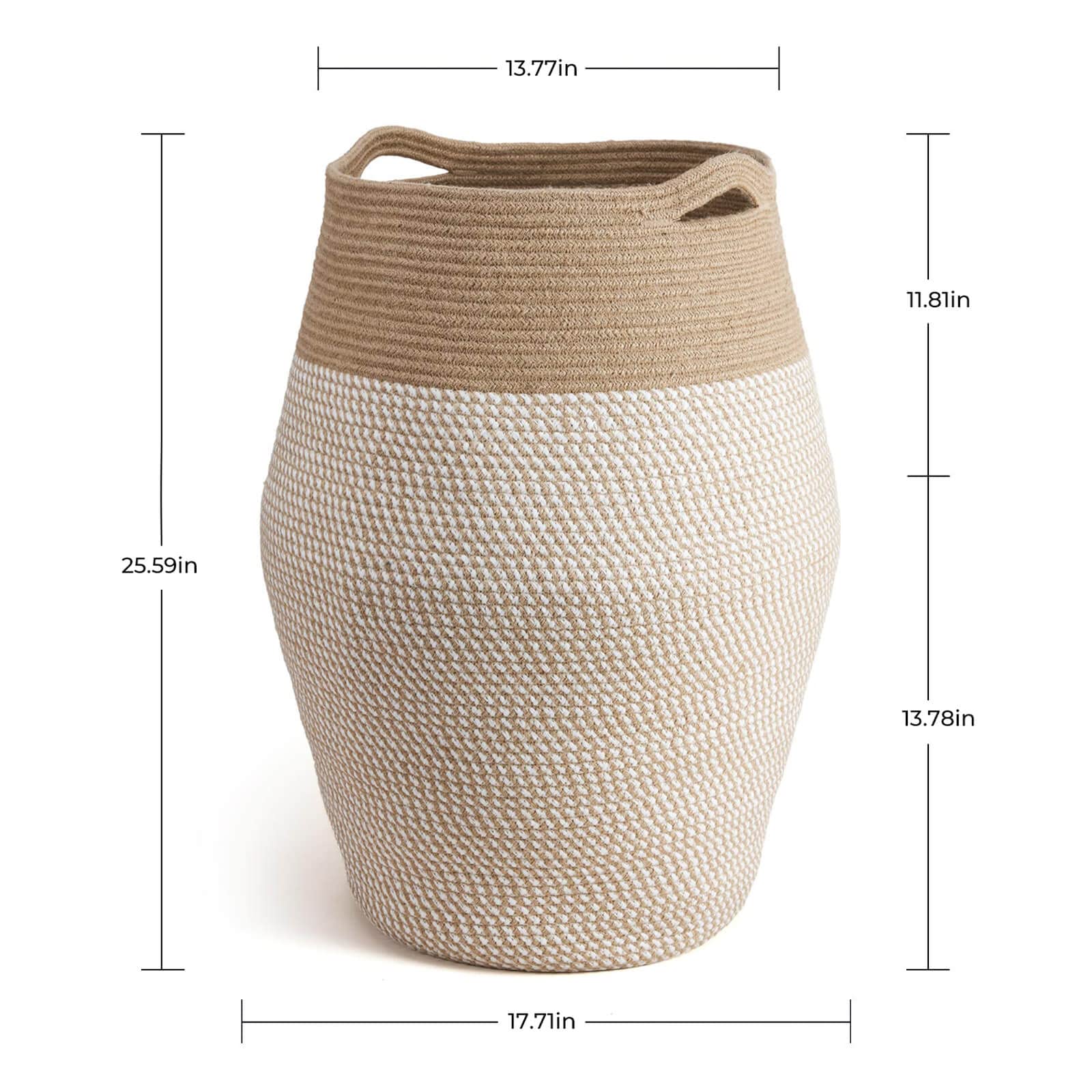 Goodpick Laundry Hamper | Woven Cotton Rope Dirty Clothes Hamper Tall Kids Curve Laundry Basket Large, 25.6 X 17.71 Inch