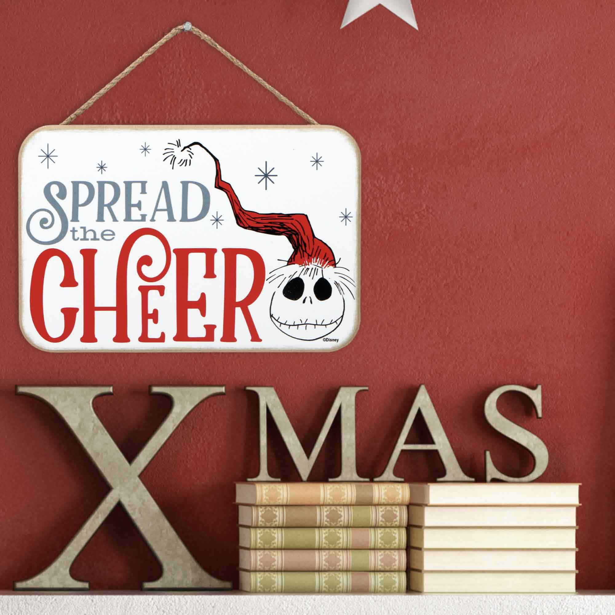 Disney The Nightmare Before Christmas Spread the Cheer Hanging Wood Wall Decor - Fun Santa Jack Sign for Christmas