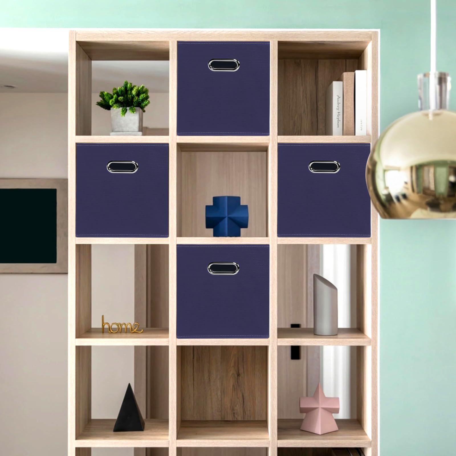 Heayeeg Black Foldable Storage Cubes Bins , Fabric Storage Box Cubes Organizer Baskets With Dual Handles For Home Organizer (Nav