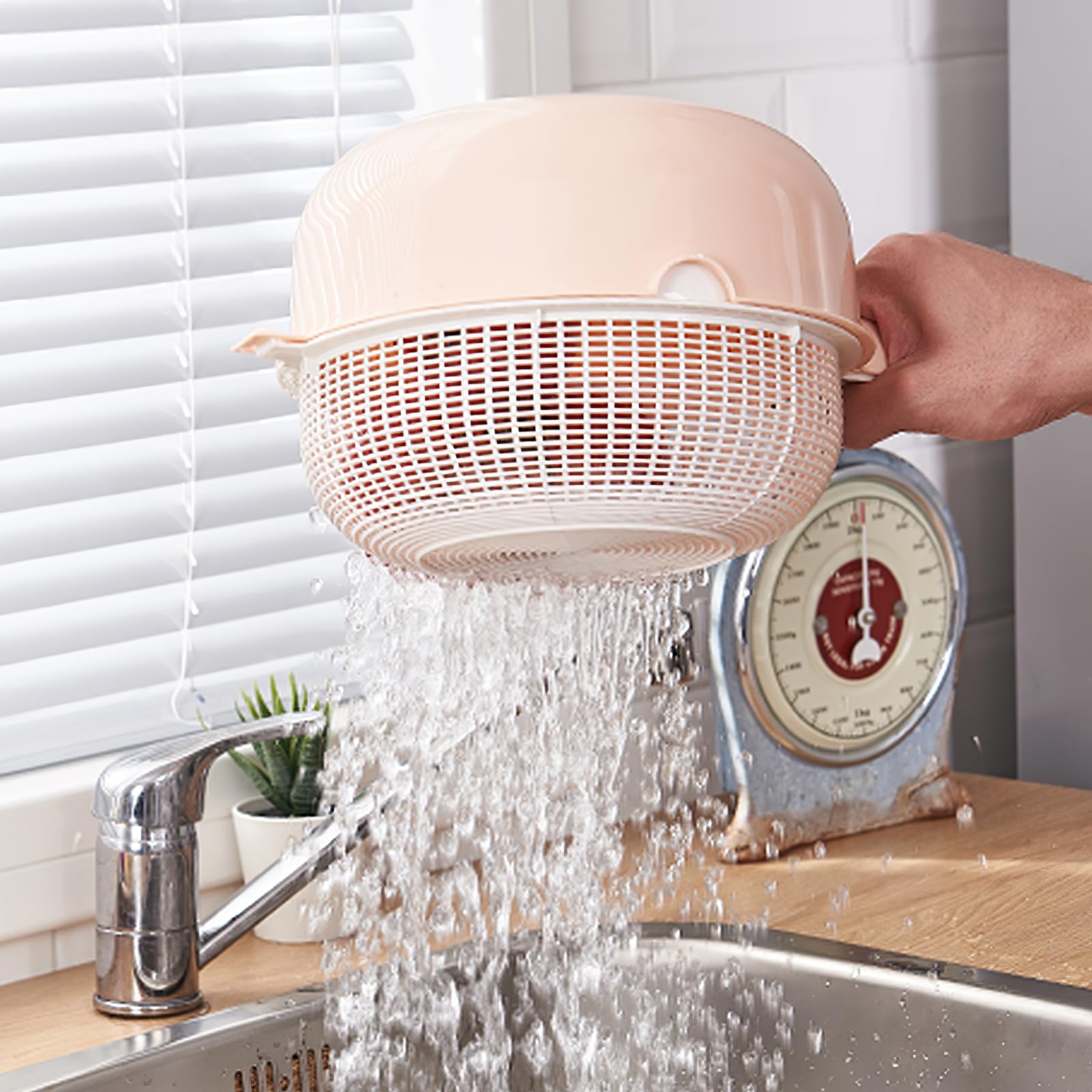 Plastic Handles Rice Wash Basket Layer Drain Basket Kitchen Fruit Vegetable Wash Colanders Kitchen Utensils