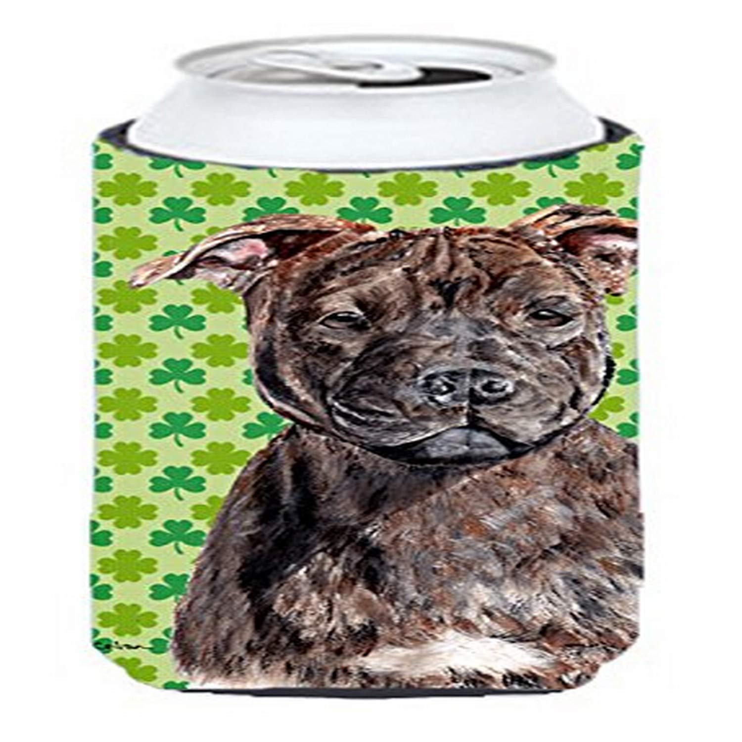 Staffordshire Bull Terrier Staffie Lucky Shamrock St. Patrick's Day Tall Boy Beverage Insulator Hugger SC9729TBC