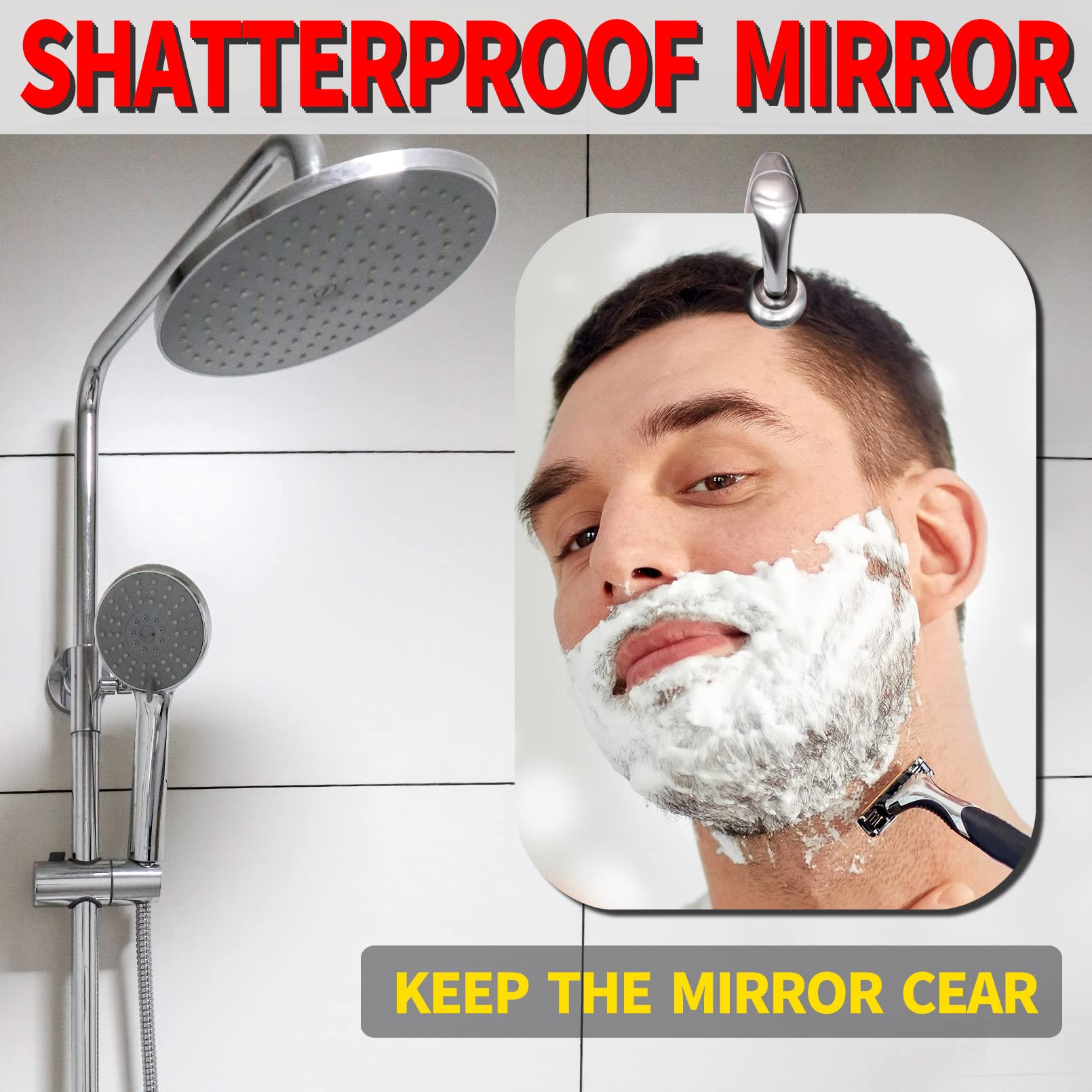 SHATTER MIRROS Fogless Shower Mirror for Shaving, 8"x6", Silver, Wall Mounted, Portable, Unbreakable, 2-Pack