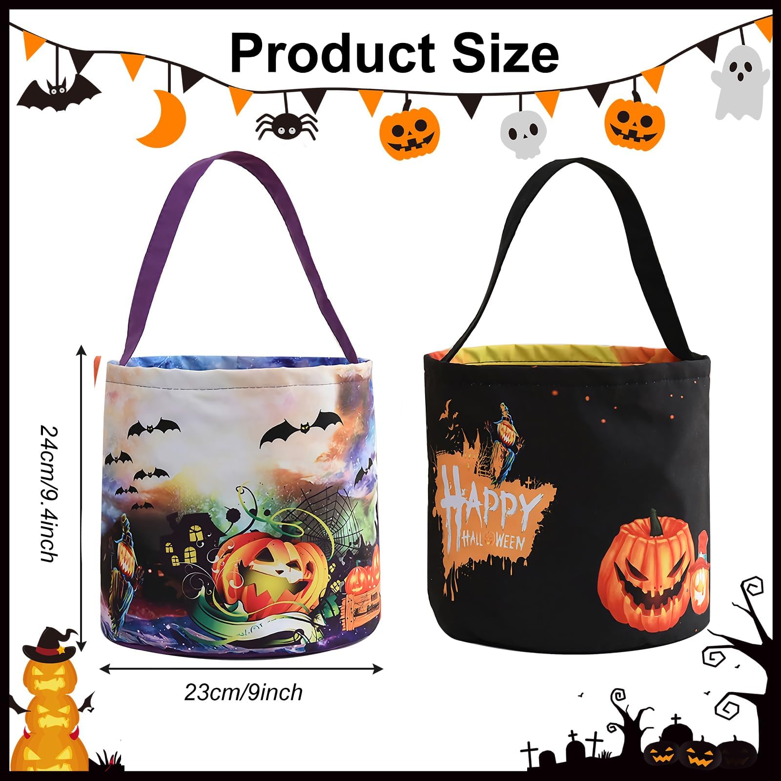 Hutuzldz Halloween Trick Or Treat Candy Bags Led Light Up Pumpkin Bucket, Collapsible Reusable Candy Basket, Fabric Tote Gift Go