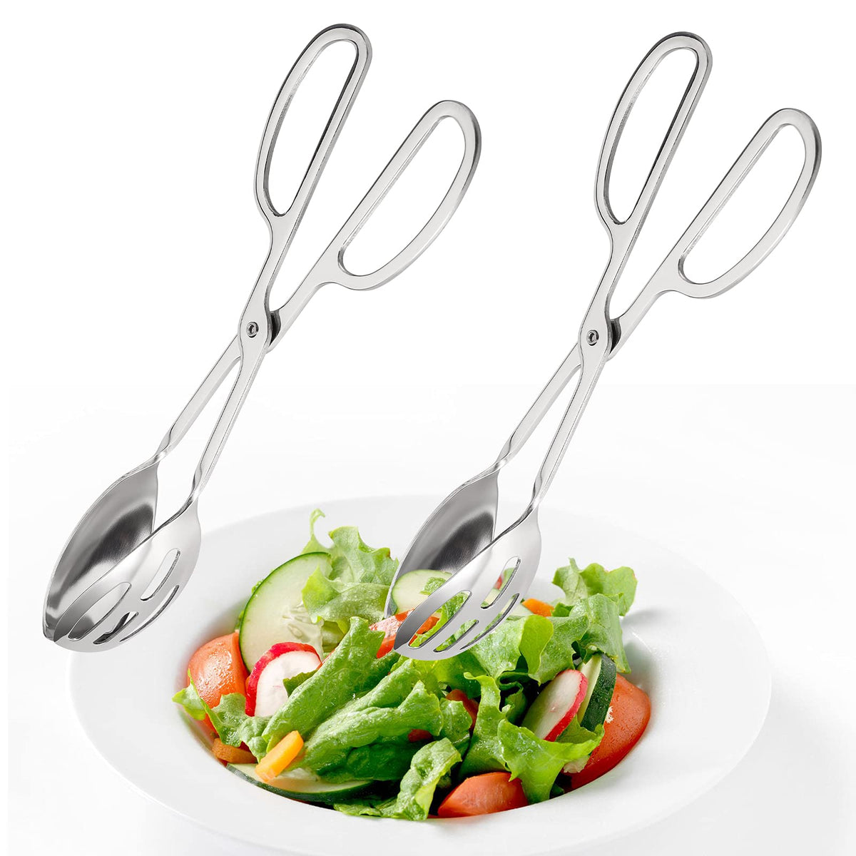 Jucoan 2 Pack Buffet Tongs Salad Tongs, 10 Inch Stainless Steel Food Serving Tongs Bread Tongs With Scissor Handles For Kitchen,