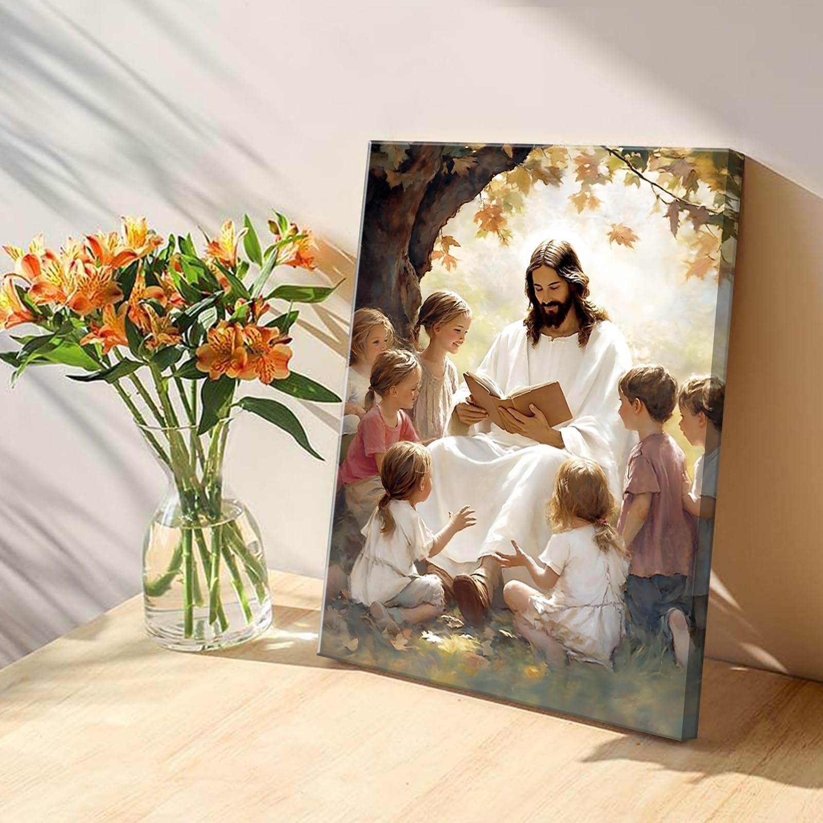 Jesus With Children Canvas Wall Art - Teaching Children Wall Decor Pictures - God Poster Print For Living Room, Bedroom, Church