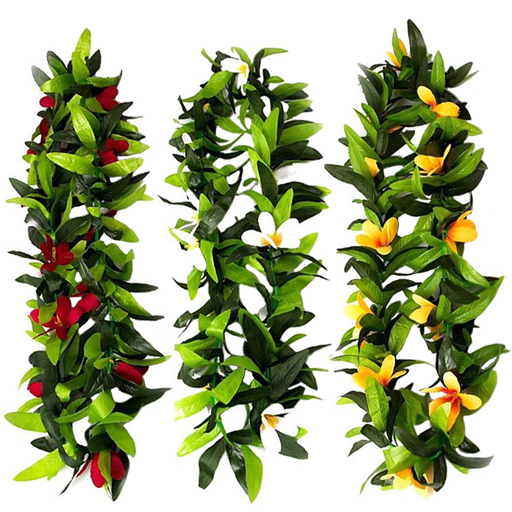 Hawaiian Leis Hawaii Luau Tropical Flower Leaf Leis Wreath Women Green Leaves Dance Garland Floral Necklace For Summer Beach Wed