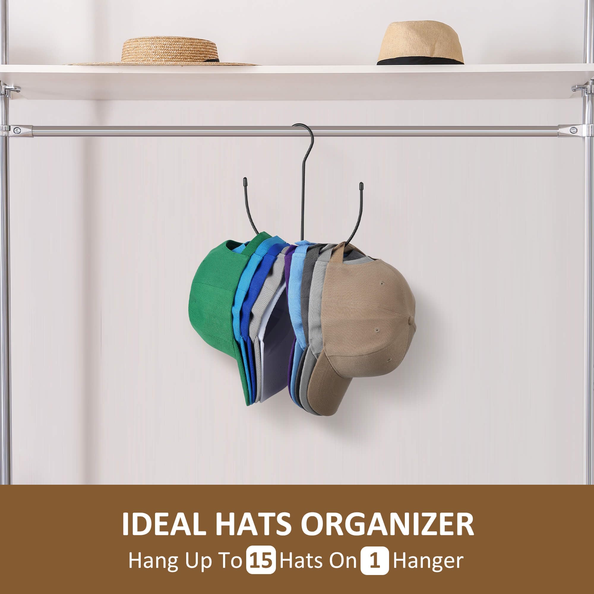 Zedodier Hat Hangers For Closet, Metal Hat Organizer Hat Racks For 10 Baseball Caps, Hat Holder Cap Storage, Black
