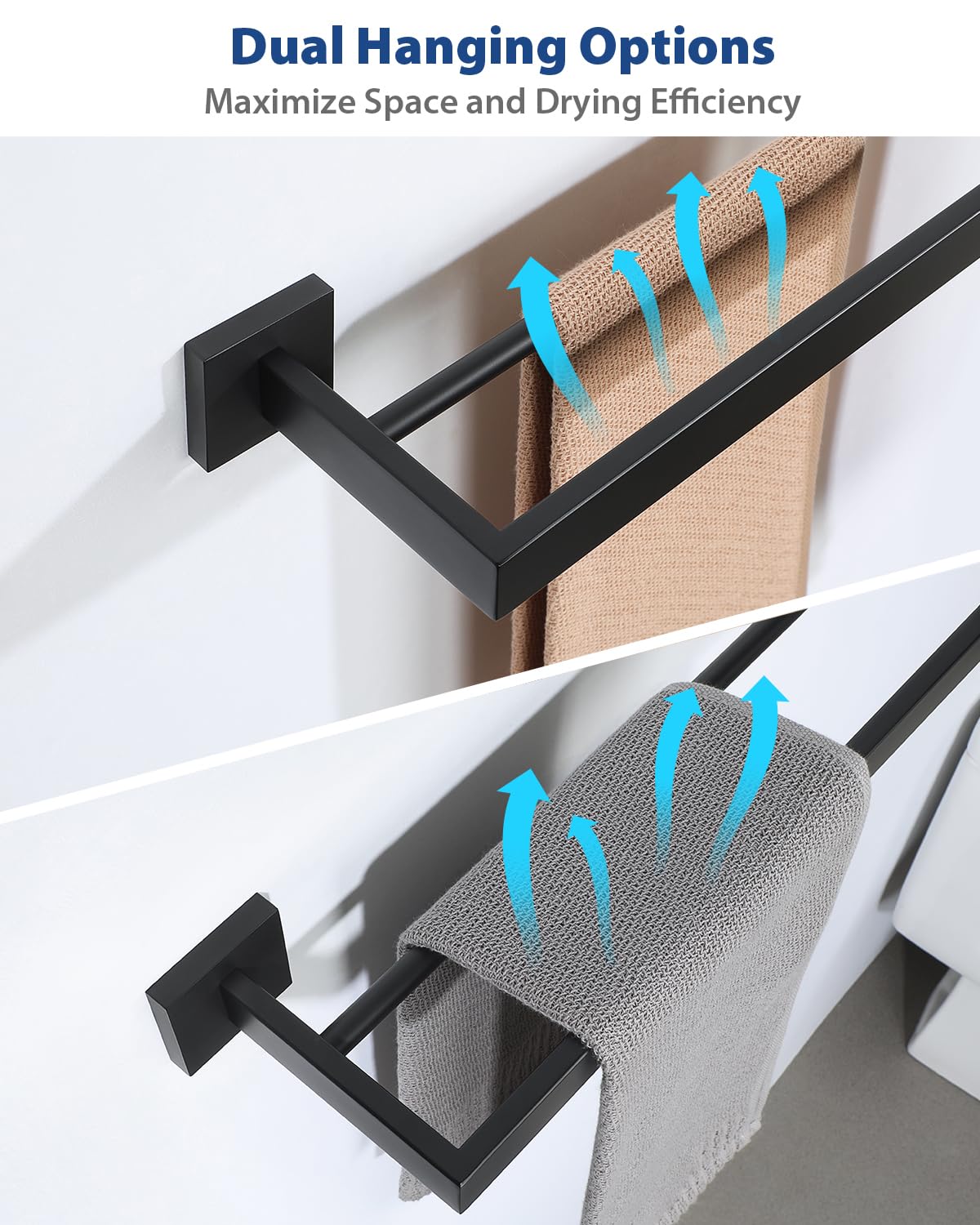 Alise Bathroom Double Towel Bar 22 Inch, Sus304 Stainless Steel Towel Racks For Bathroom, Heavy Duty Towel Rack Wall Mounted, Mo