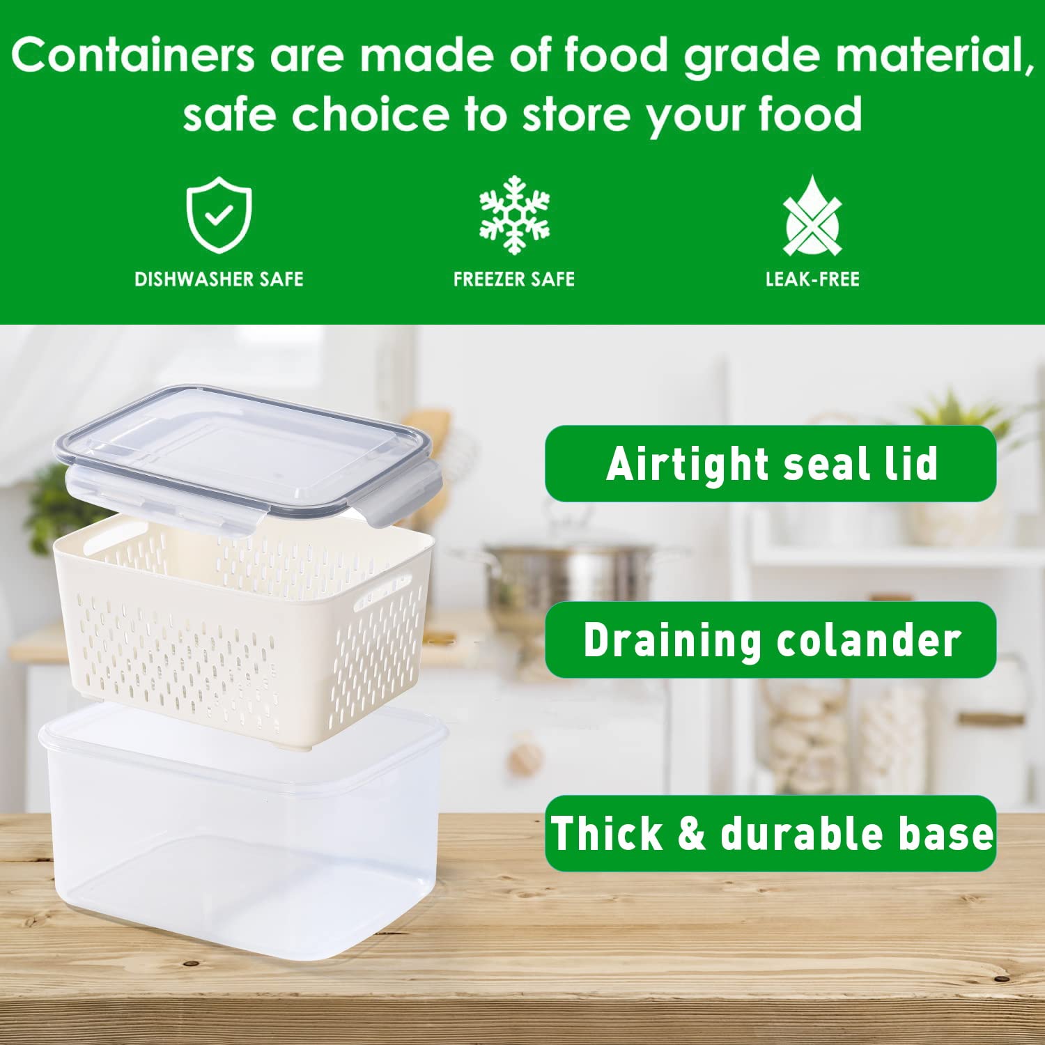 Pack Of 3 Fruit Fresh Produce Protector, Grape Container For Fridge, Fruit Saver Lettuce Container With Drain Colanders, Partiti